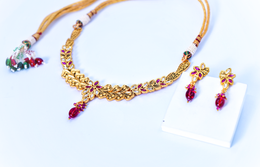 Meera Leaf Designer Necklace Set - Chaandi Rivaaz