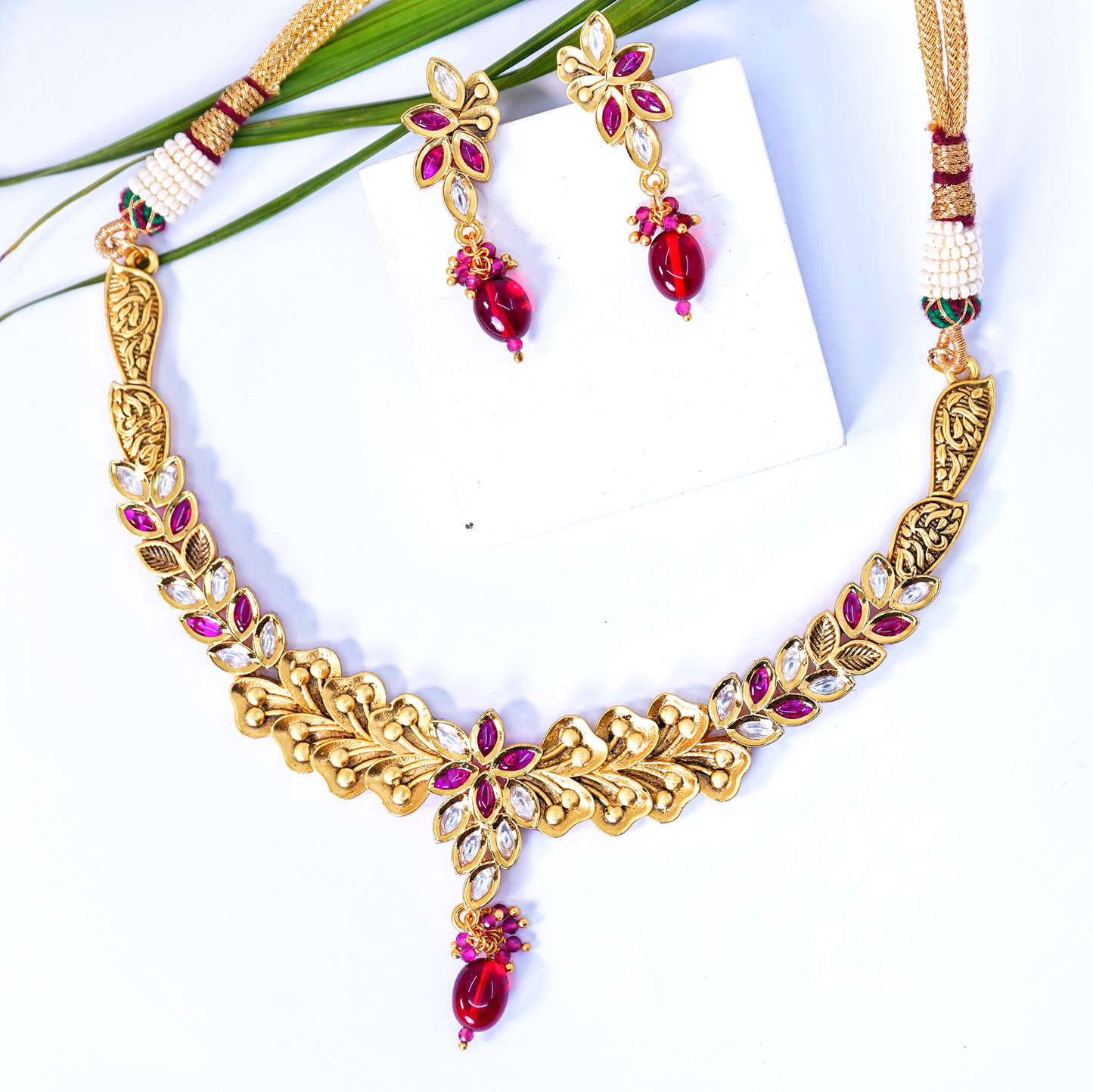 Meera Leaf Designer Necklace Set - Chaandi Rivaaz