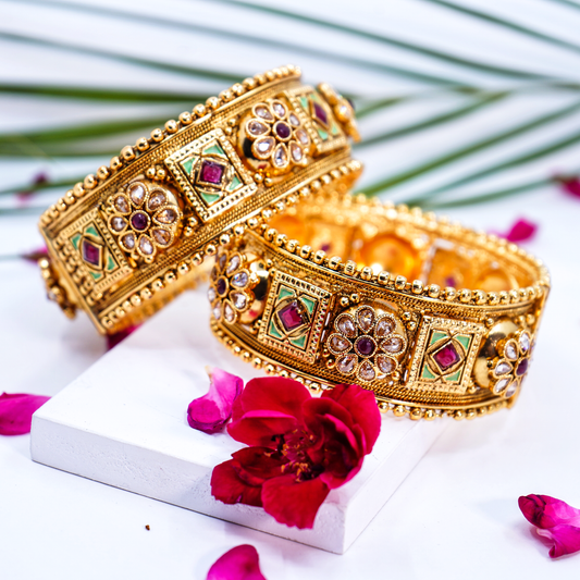Beautiful Floral Designer Antique Bangles - Chaandi Rivaaz