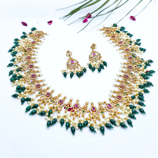 Emerald Jadau Haar set - Chaandi Rivaaz