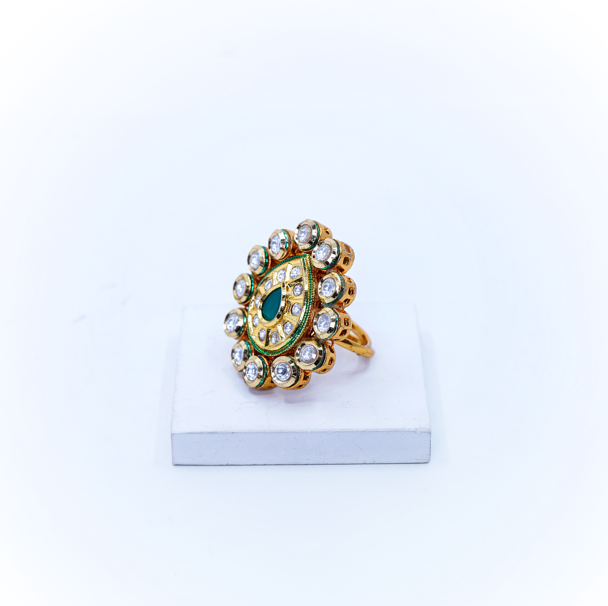Ella’s Emerald Kundan Cocktail Rings - Chaandi Rivaaz