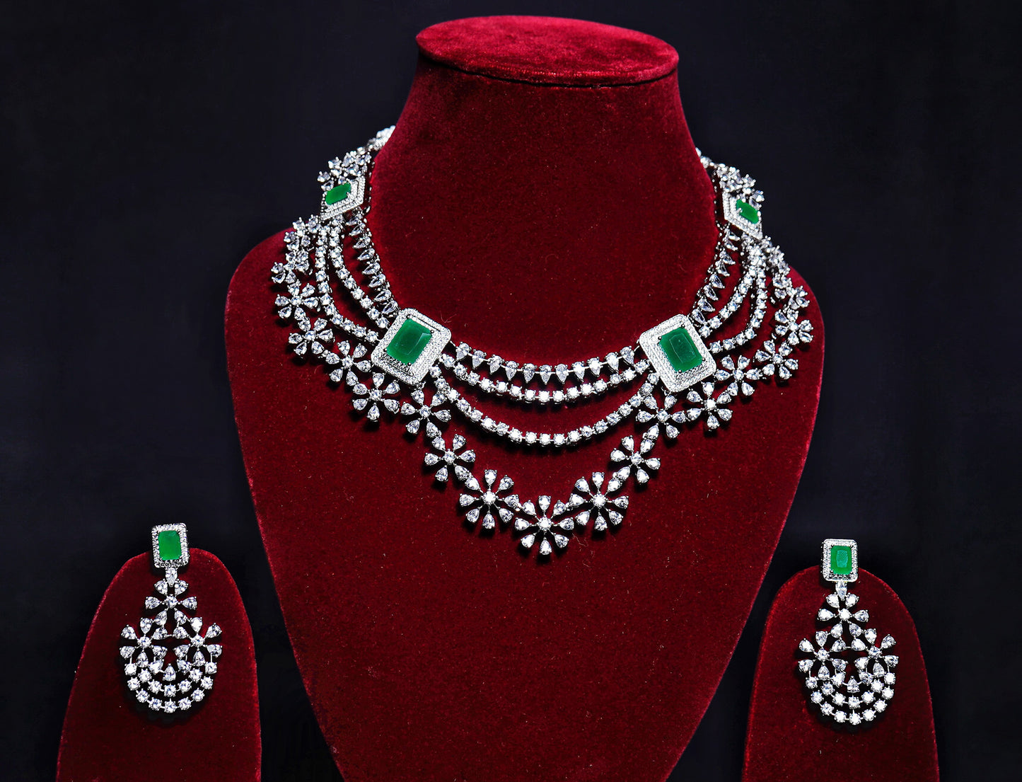 Raina Floral CZ Designer Necklace Set - Chaandi Rivaaz
