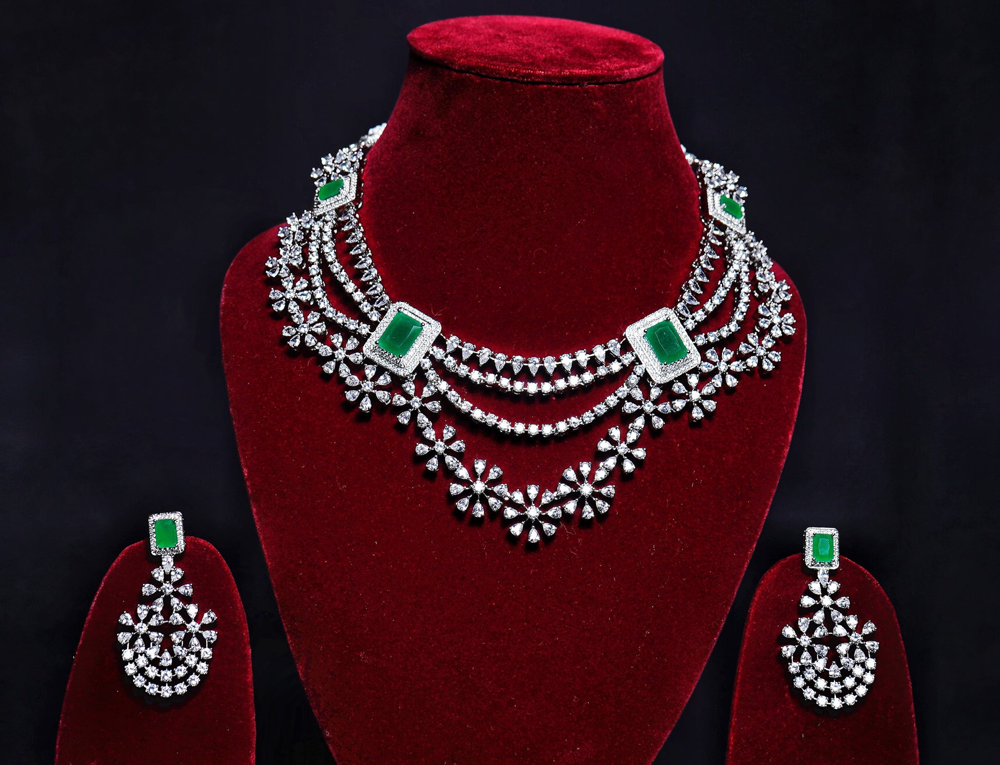 Raina Floral CZ Designer Necklace Set - Chaandi Rivaaz