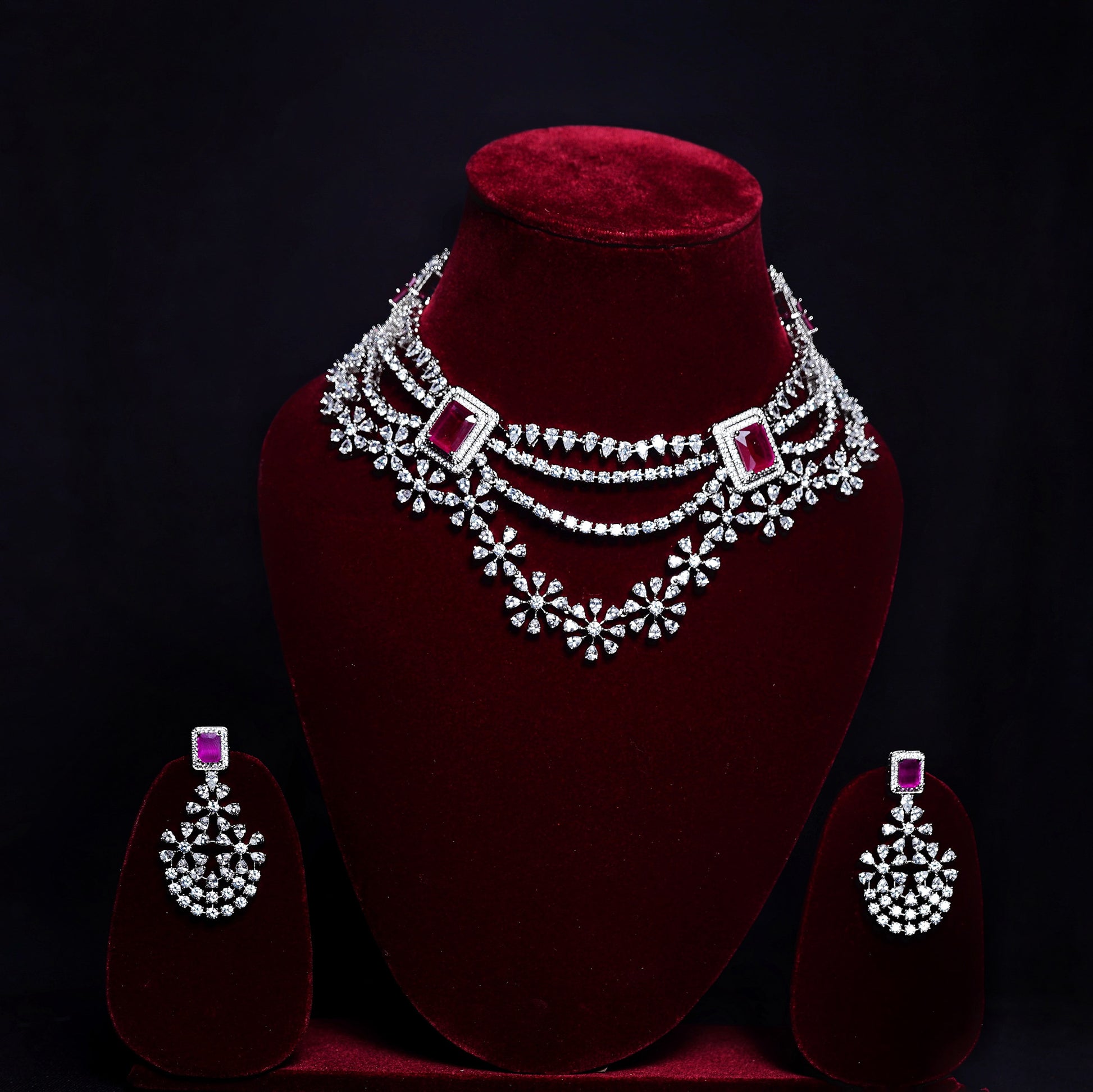 Raina Floral CZ Designer Necklace Set - Chaandi Rivaaz
