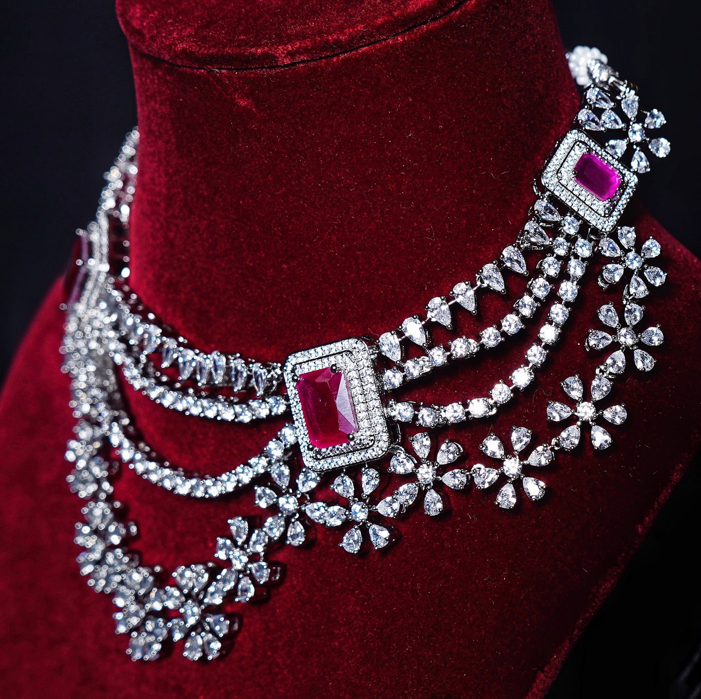 Raina Floral CZ Designer Necklace Set - Chaandi Rivaaz