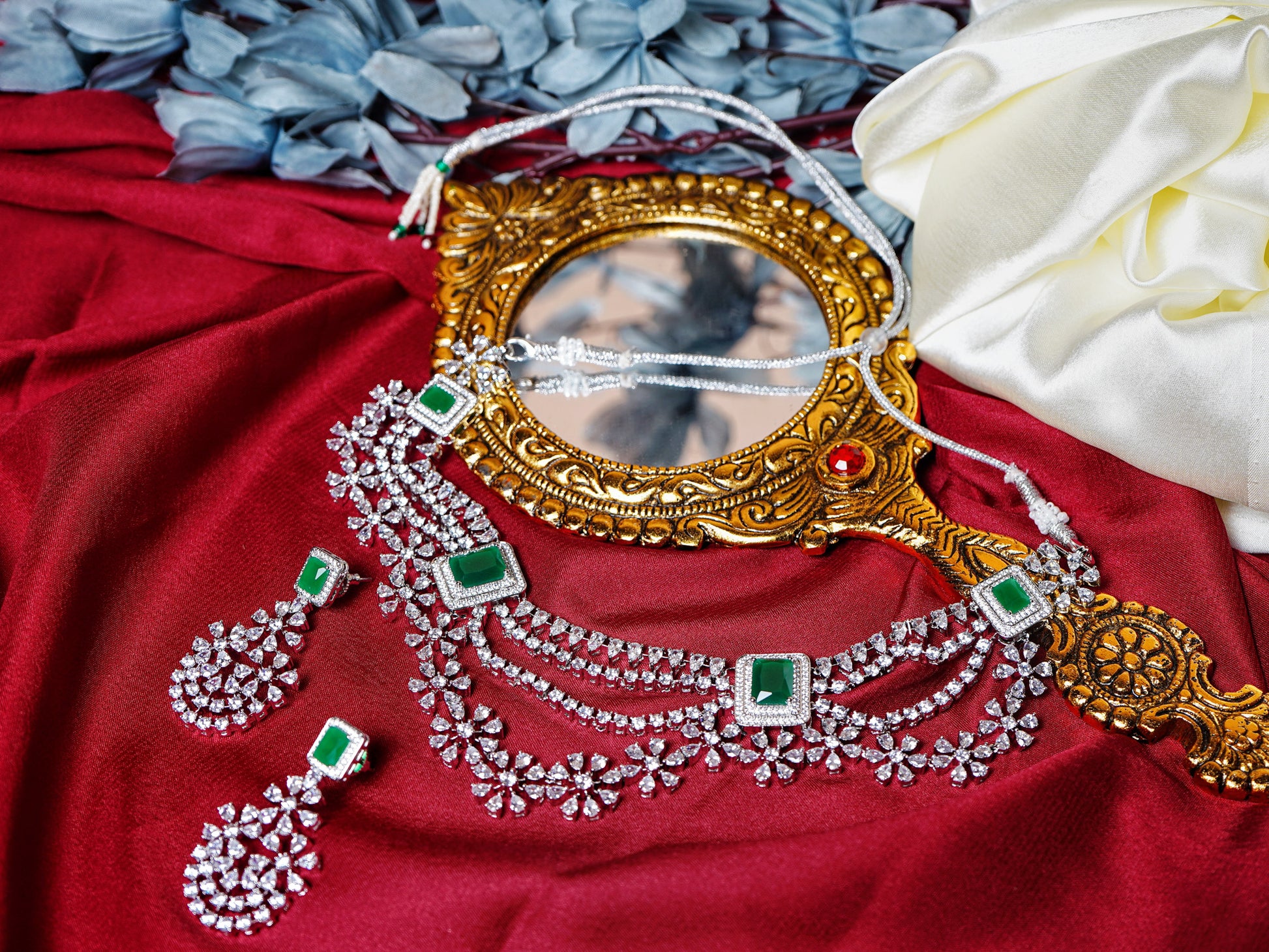 Raina Floral CZ Designer Necklace Set - Chaandi Rivaaz