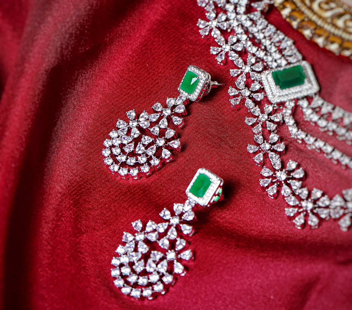 Raina Floral CZ Designer Necklace Set - Chaandi Rivaaz