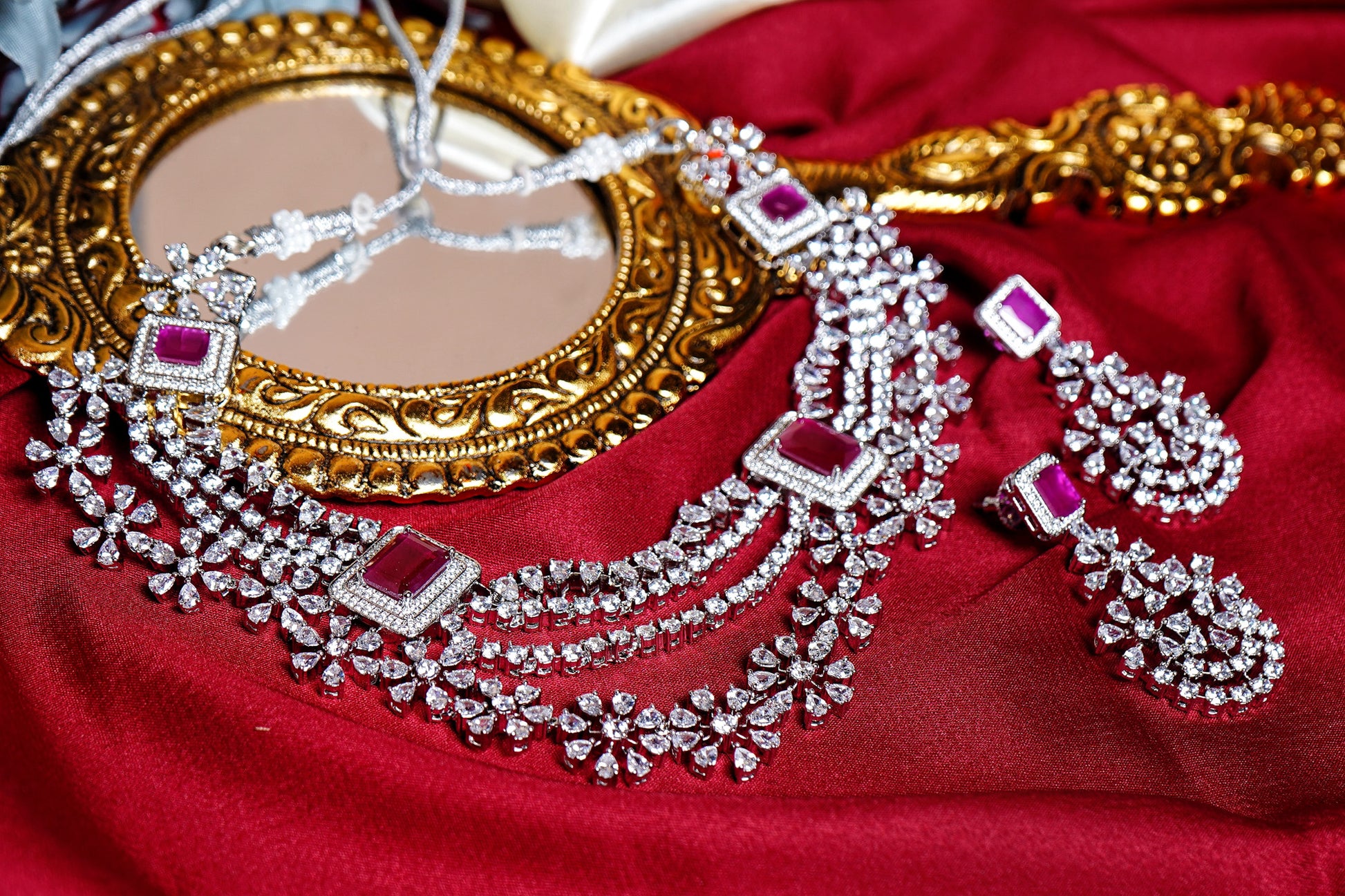 Raina Floral CZ Designer Necklace Set - Chaandi Rivaaz