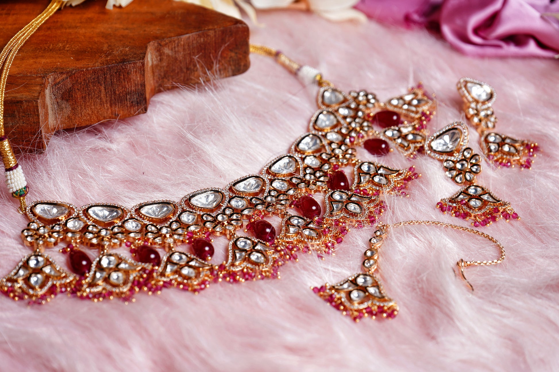 Ruby Polki Designer Necklace set - Chaandi Rivaaz