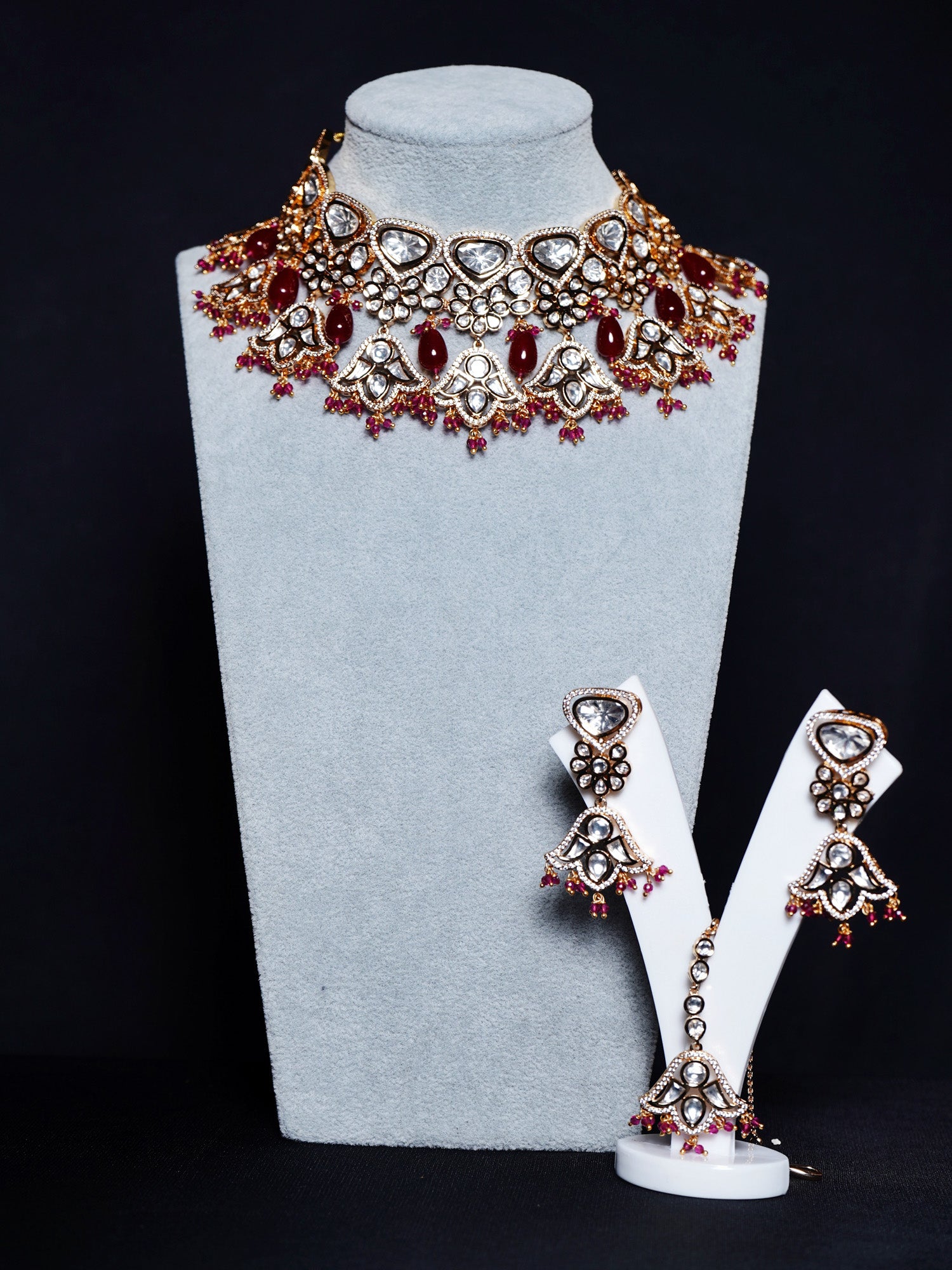 Ruby Polki Designer Necklace set - Chaandi Rivaaz