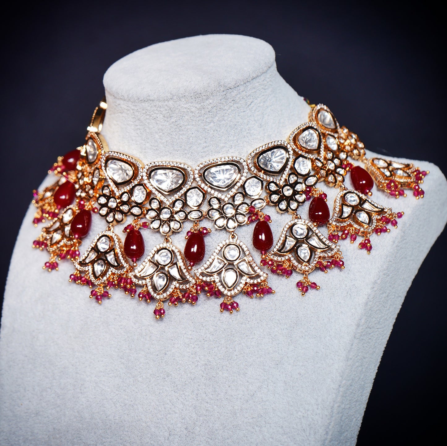 Ruby Polki Designer Necklace set - Chaandi Rivaaz