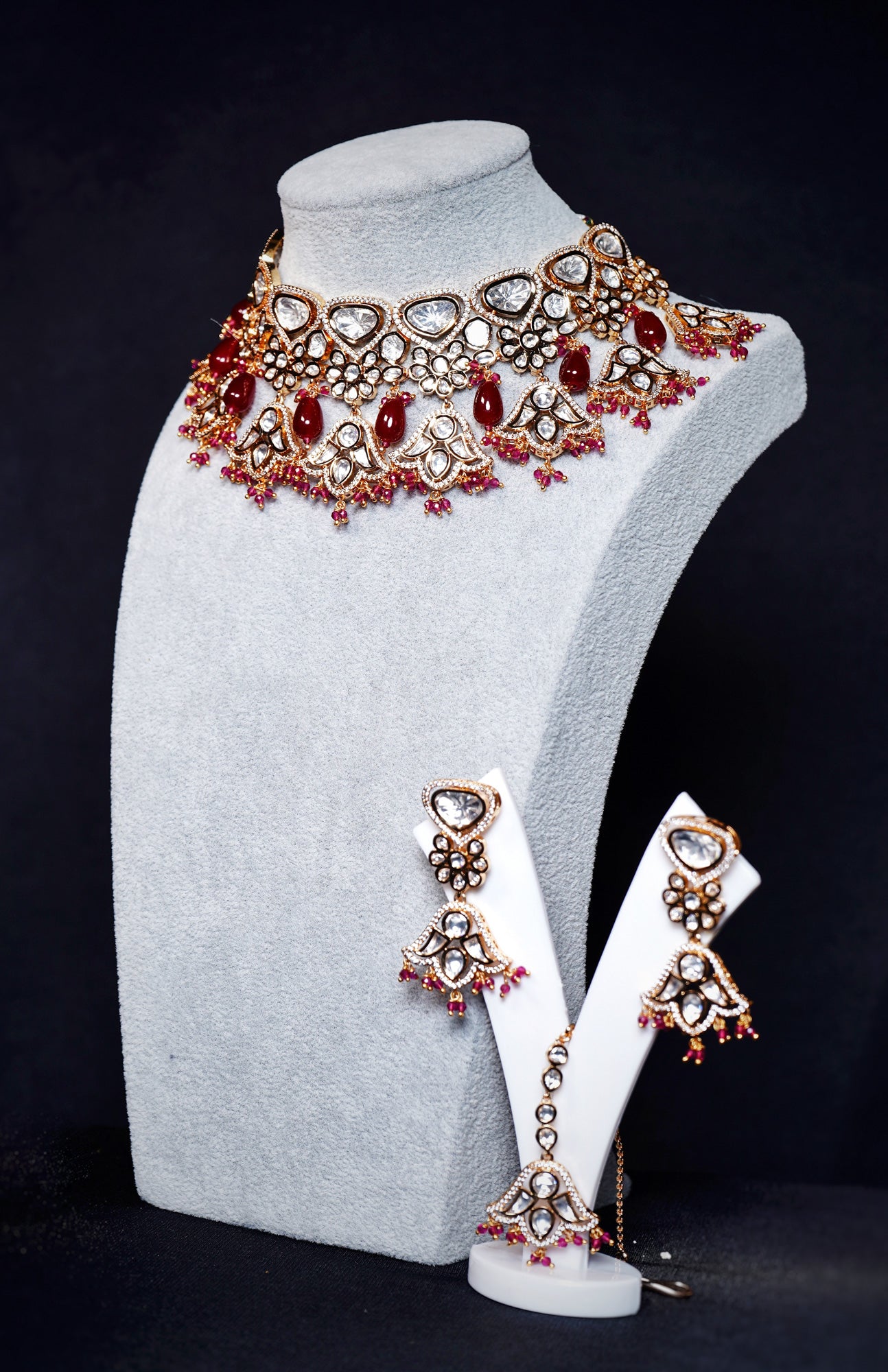 Ruby Polki Designer Necklace set - Chaandi Rivaaz