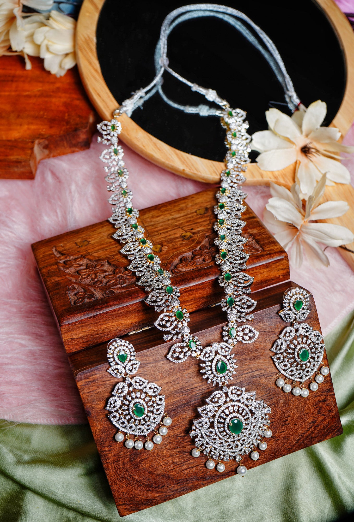 Dia Floral Long Designer Necklace set - Chaandi Rivaaz