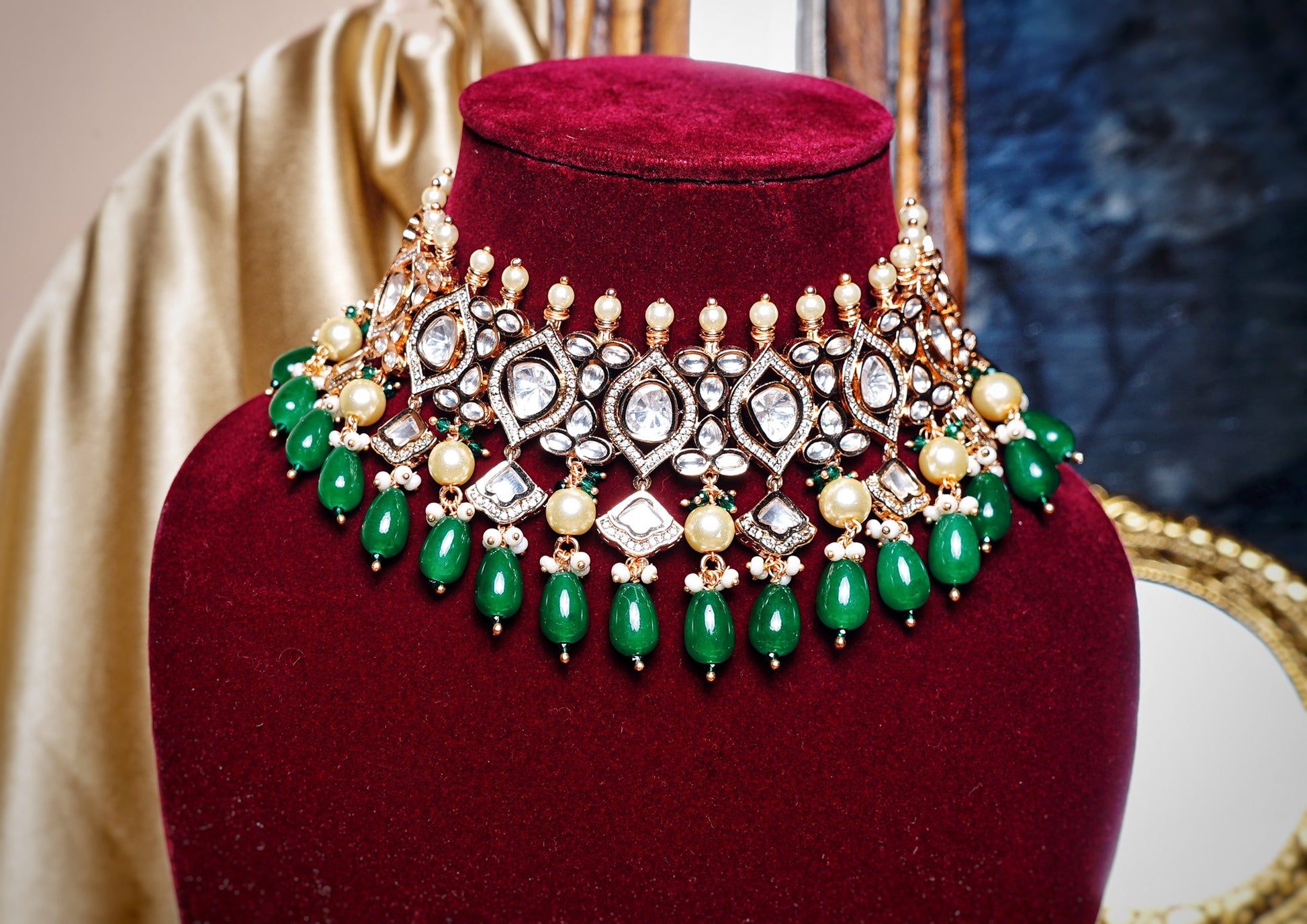 Preety’s Emerald Polki Necklace set - Chaandi Rivaaz
