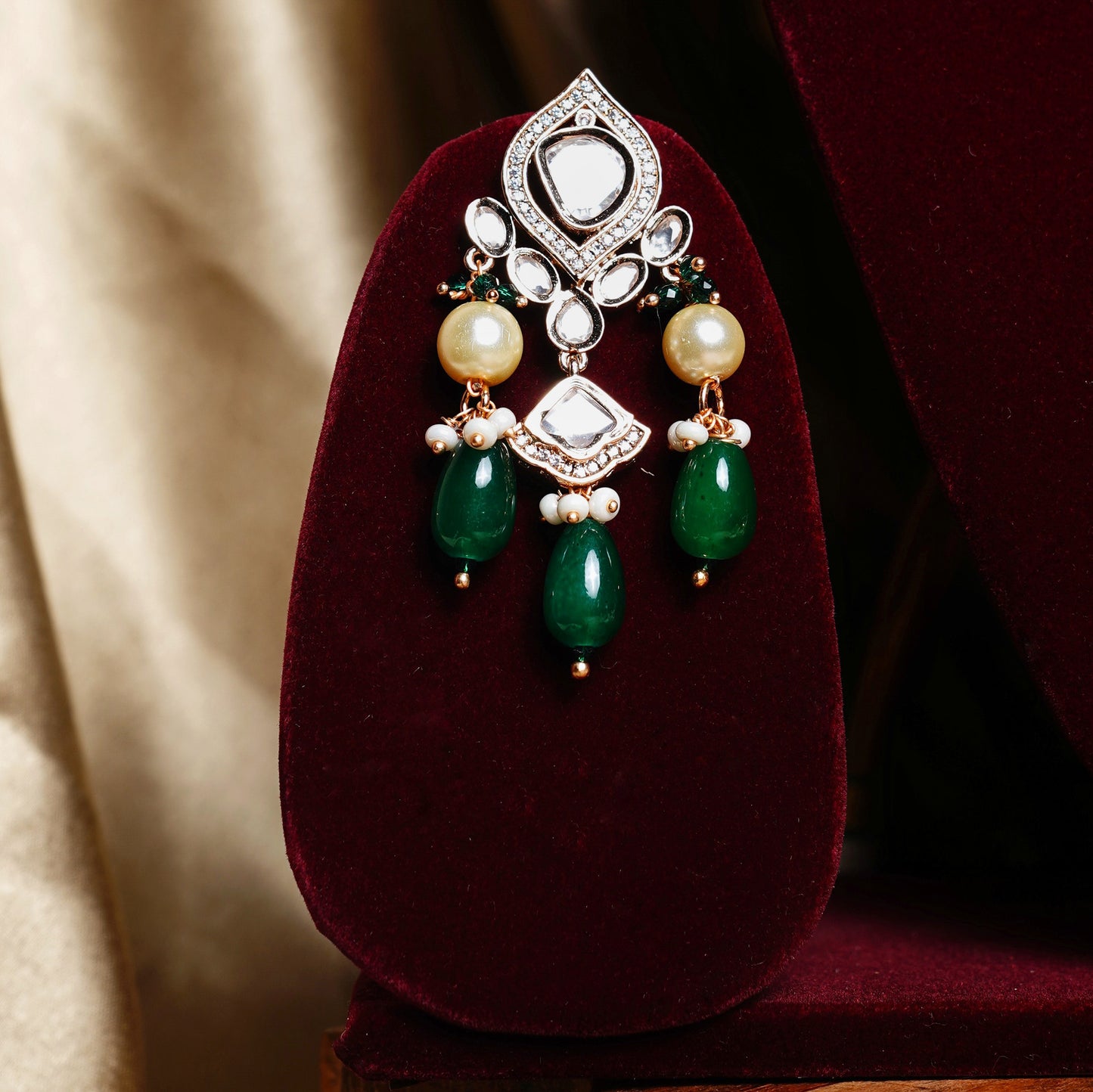 Preety’s Emerald Polki Necklace set - Chaandi Rivaaz