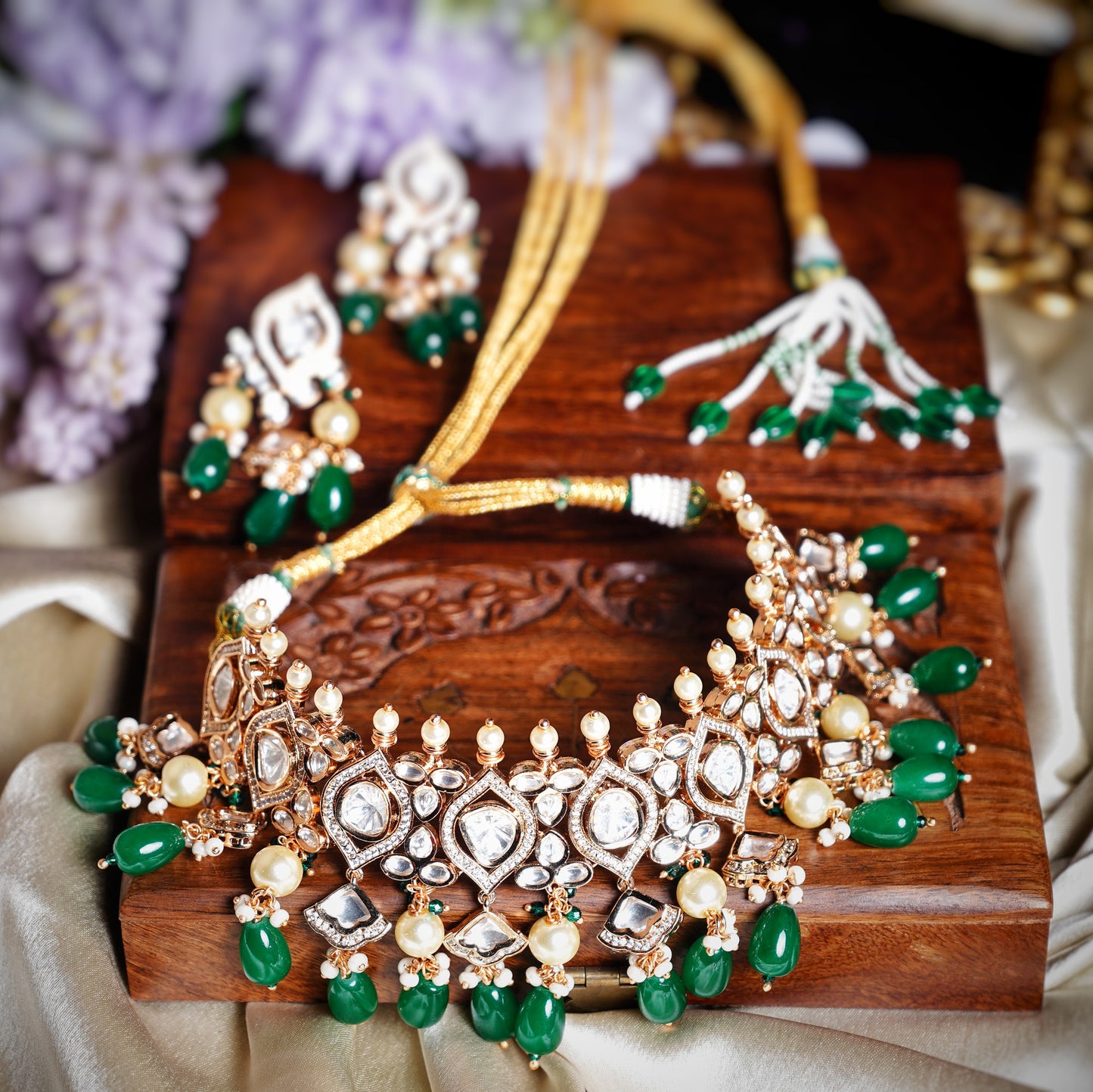 Preety’s Emerald Polki Necklace set - Chaandi Rivaaz