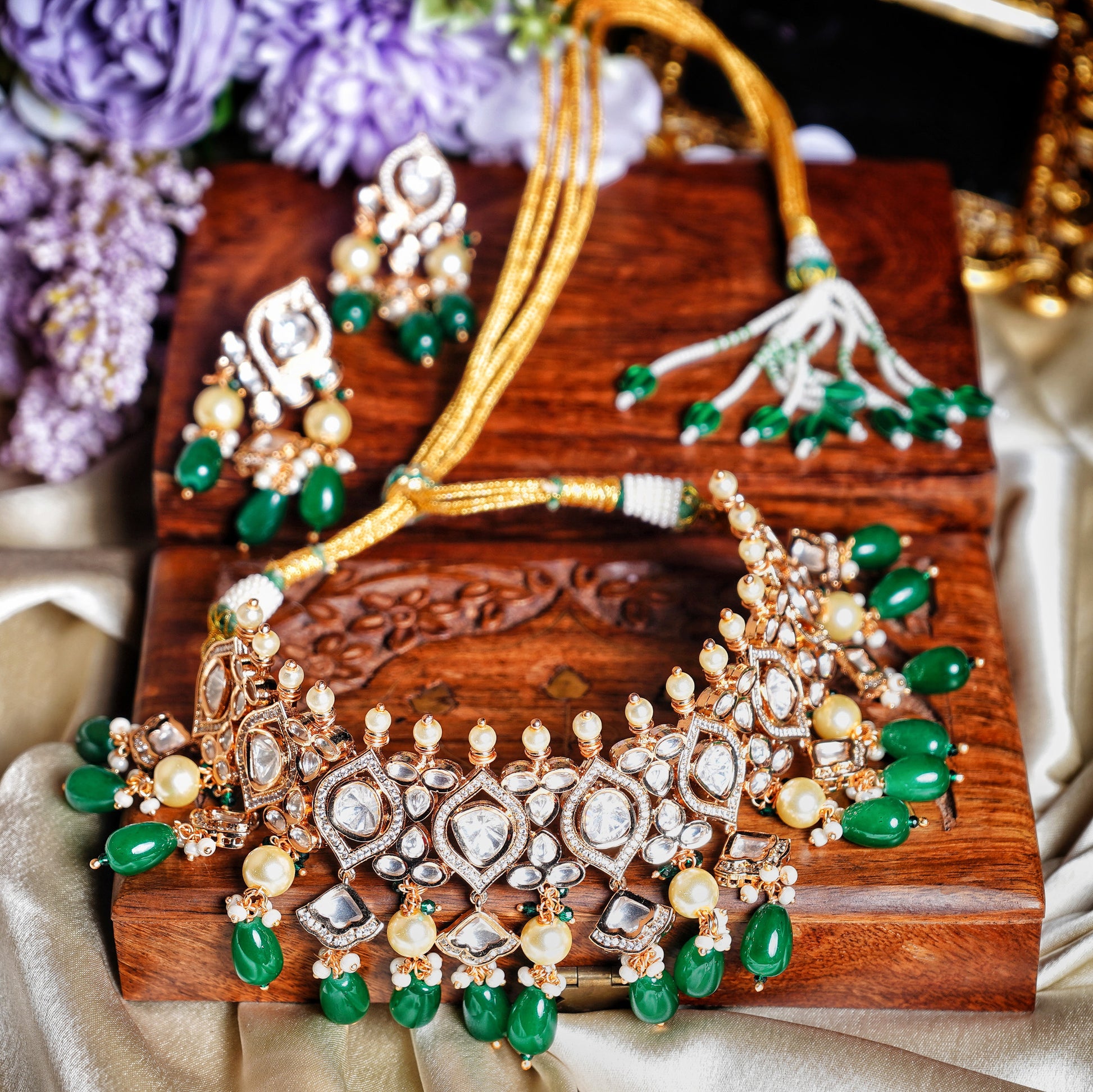 Preety’s Emerald Polki Necklace set - Chaandi Rivaaz