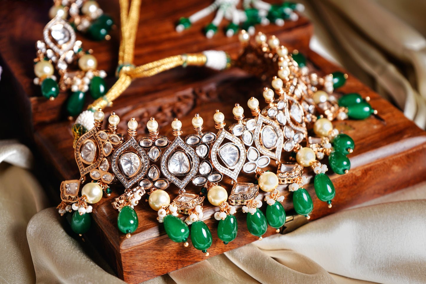 Preety’s Emerald Polki Necklace set - Chaandi Rivaaz