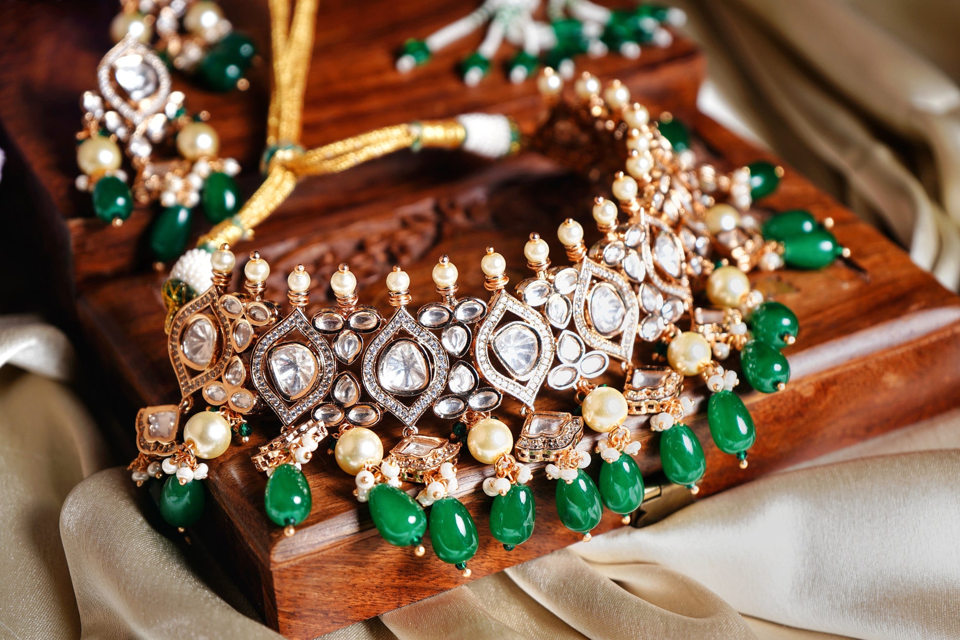 Preety’s Emerald Polki Necklace set - Chaandi Rivaaz