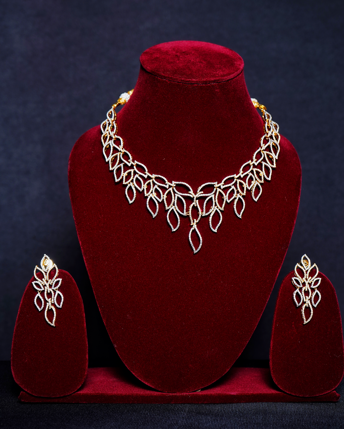 Beautiful CZ Leaves Designer Necklace set - Chaandi Rivaaz
