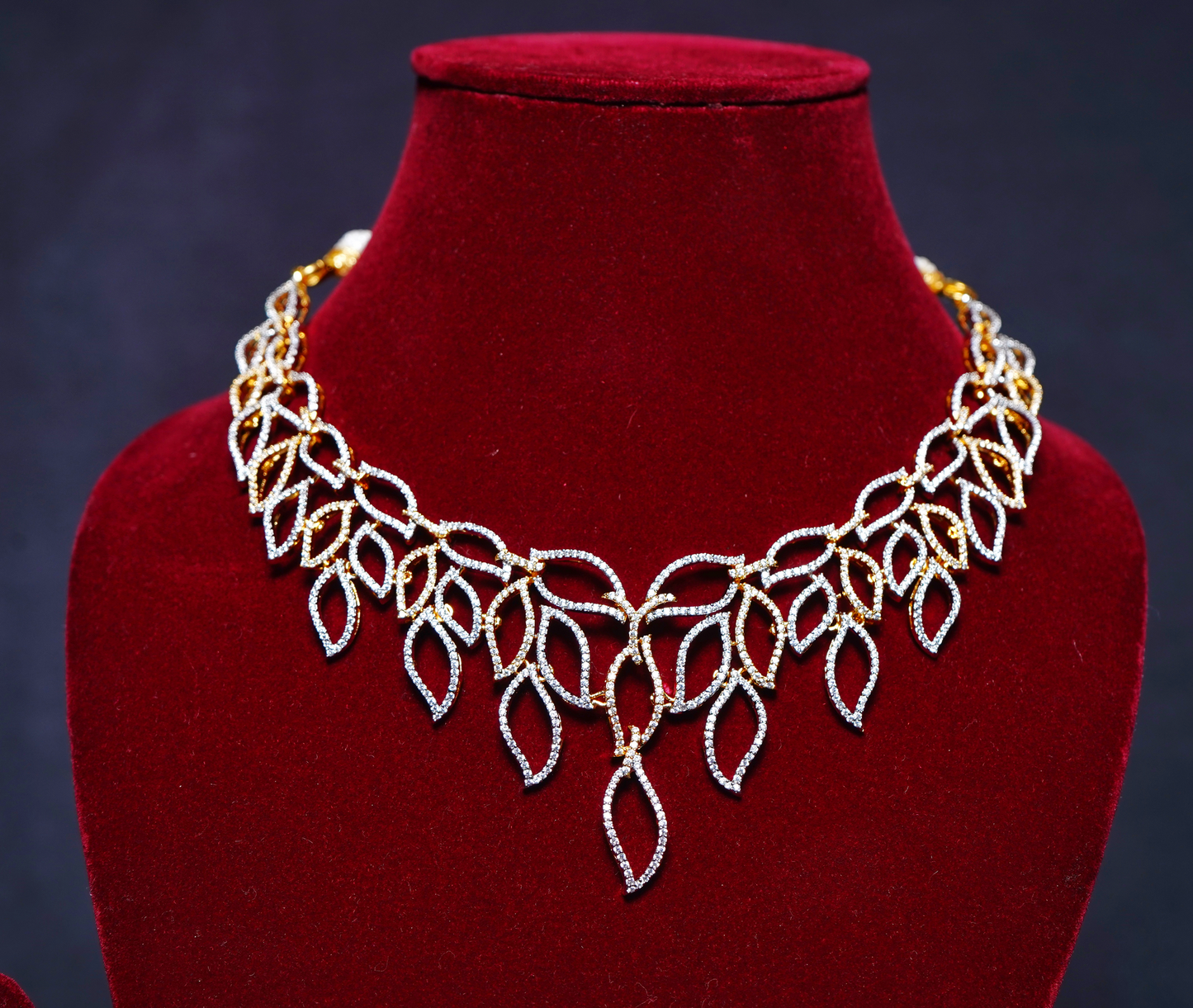 Beautiful CZ Leaves Designer Necklace set - Chaandi Rivaaz