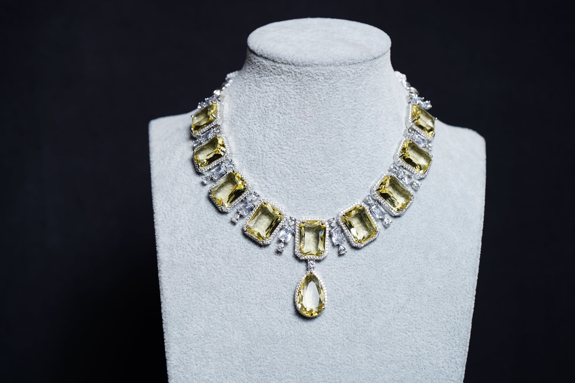 Yellow crystal CZ Designer Necklace set - Chaandi Rivaaz