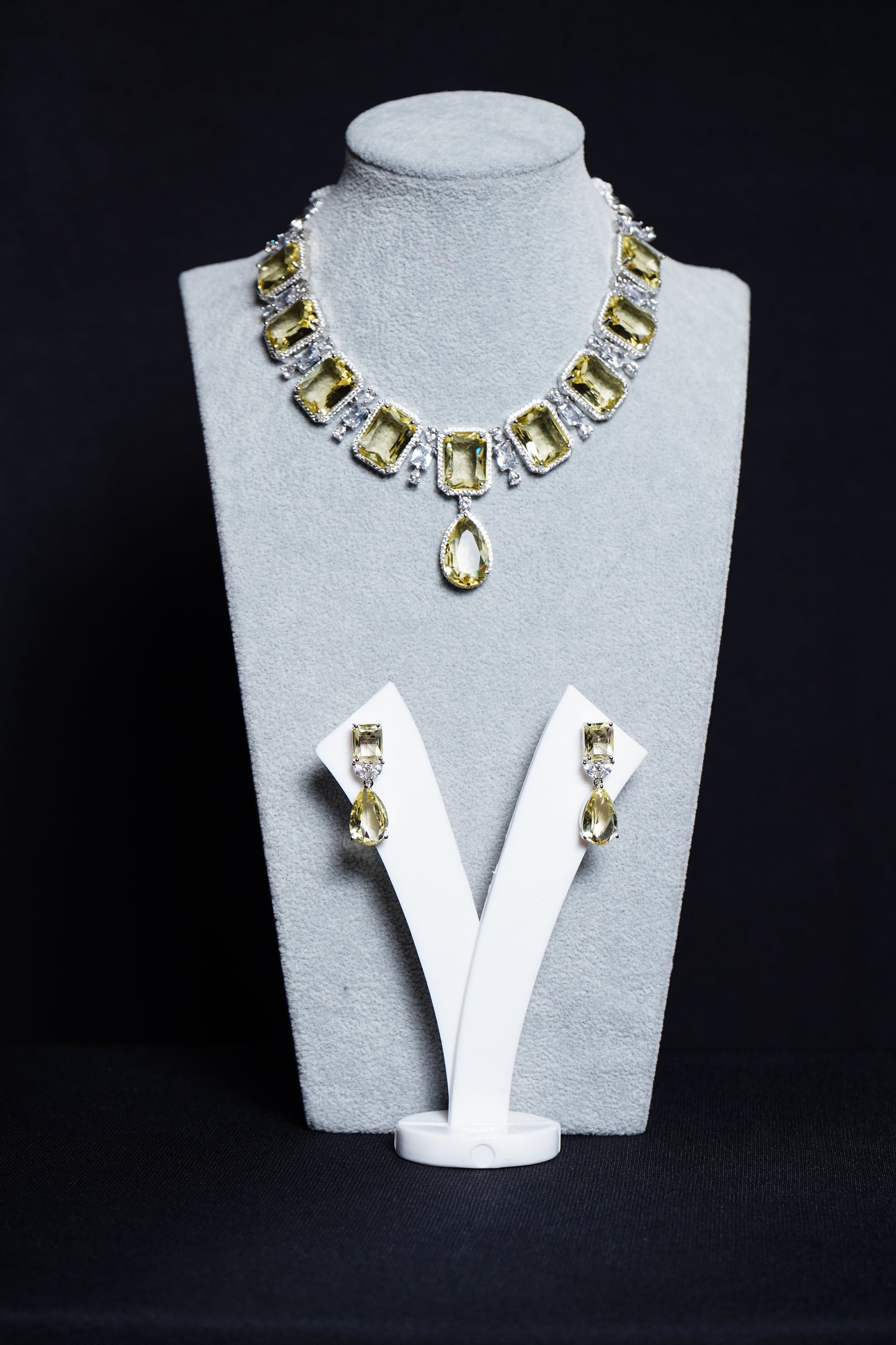 Yellow crystal CZ Designer Necklace set - Chaandi Rivaaz