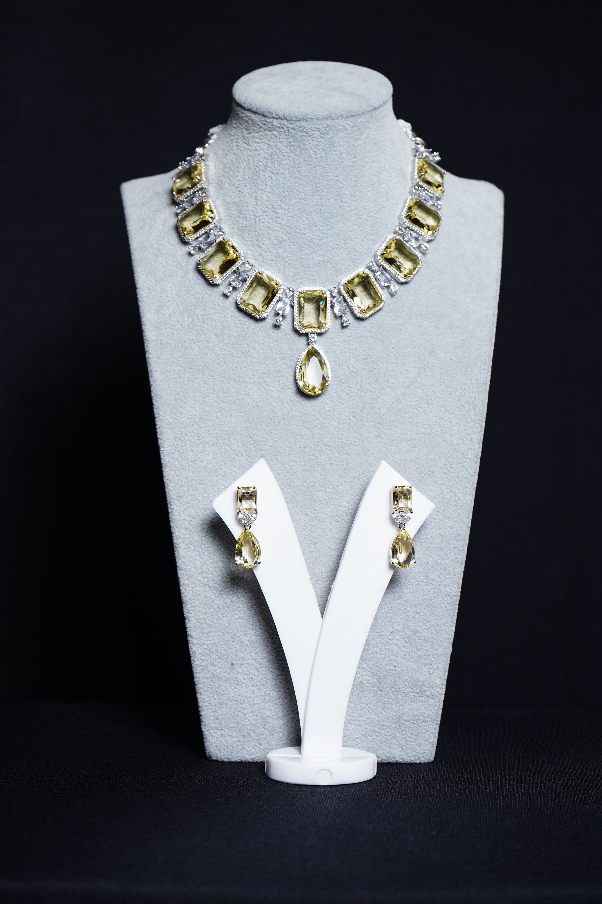 Yellow crystal CZ Designer Necklace set - Chaandi Rivaaz