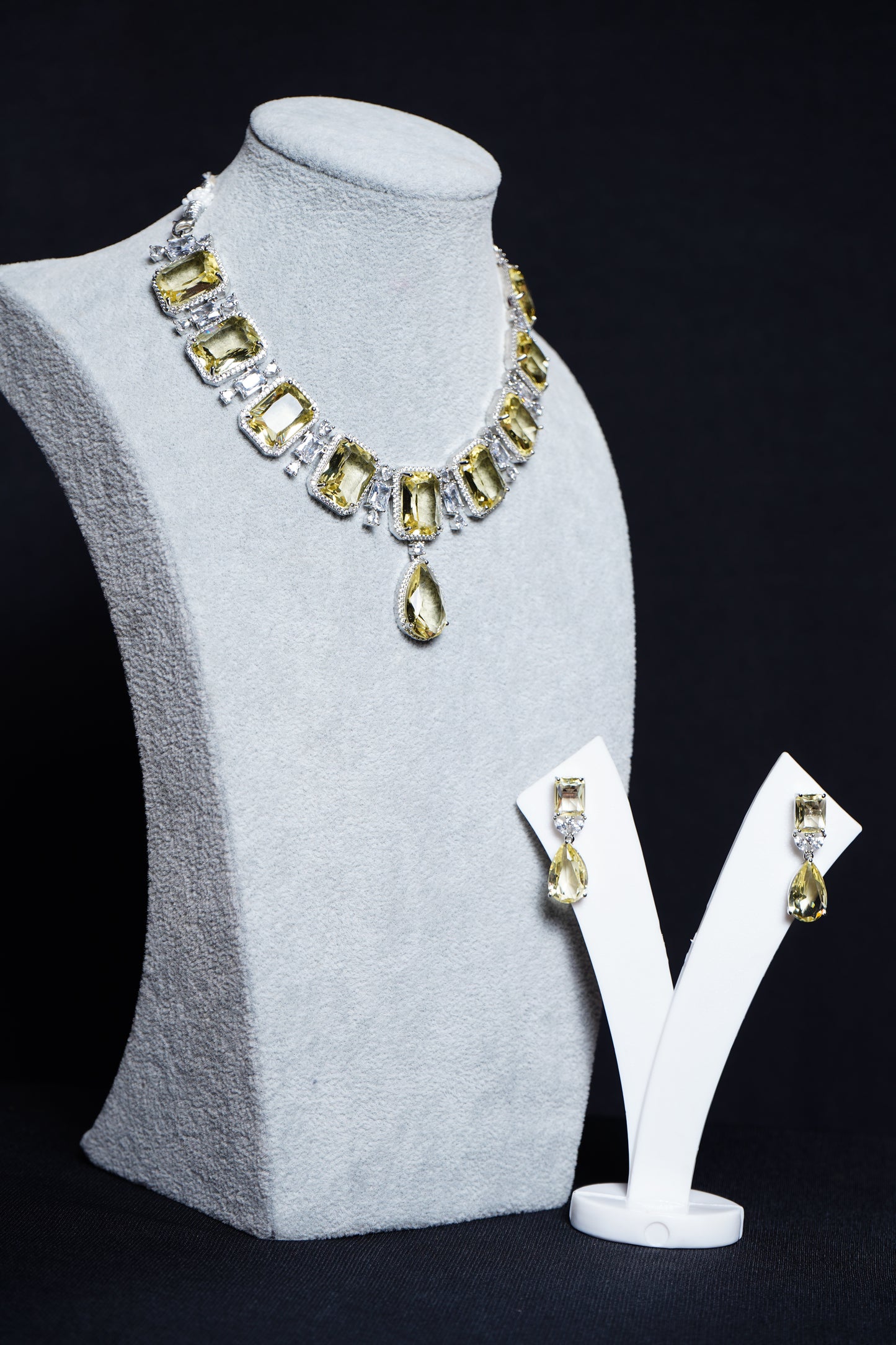 Yellow crystal CZ Designer Necklace set - Chaandi Rivaaz