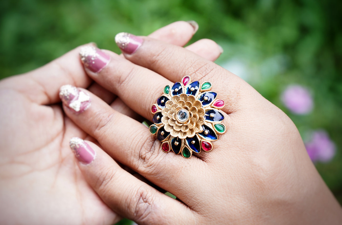 Myra Sunflower Designer Cocktail Rings - Chaandi Rivaaz