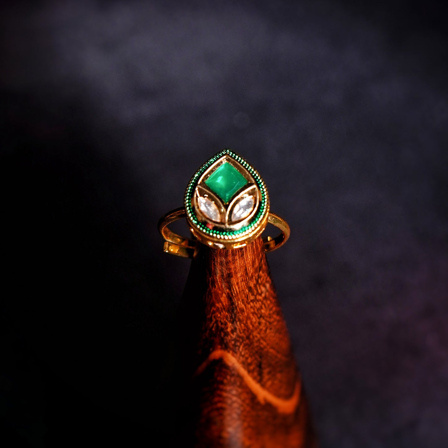 Diya’s Leaf Designer Kundan Rings - Chaandi Rivaaz