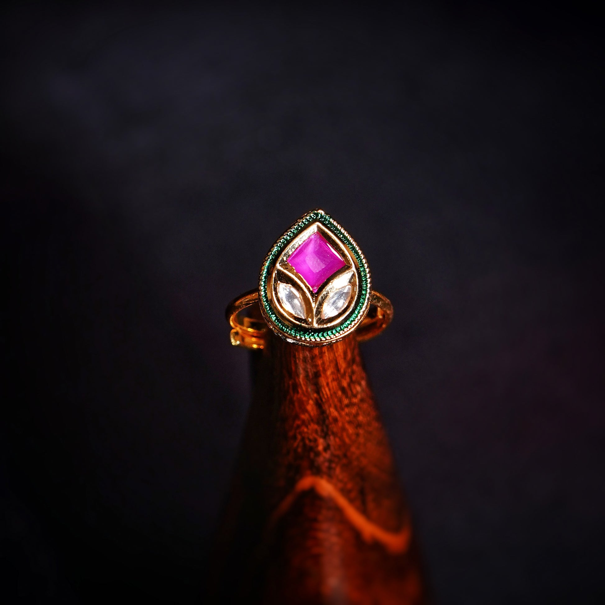 Diya’s Leaf Designer Kundan Rings - Chaandi Rivaaz