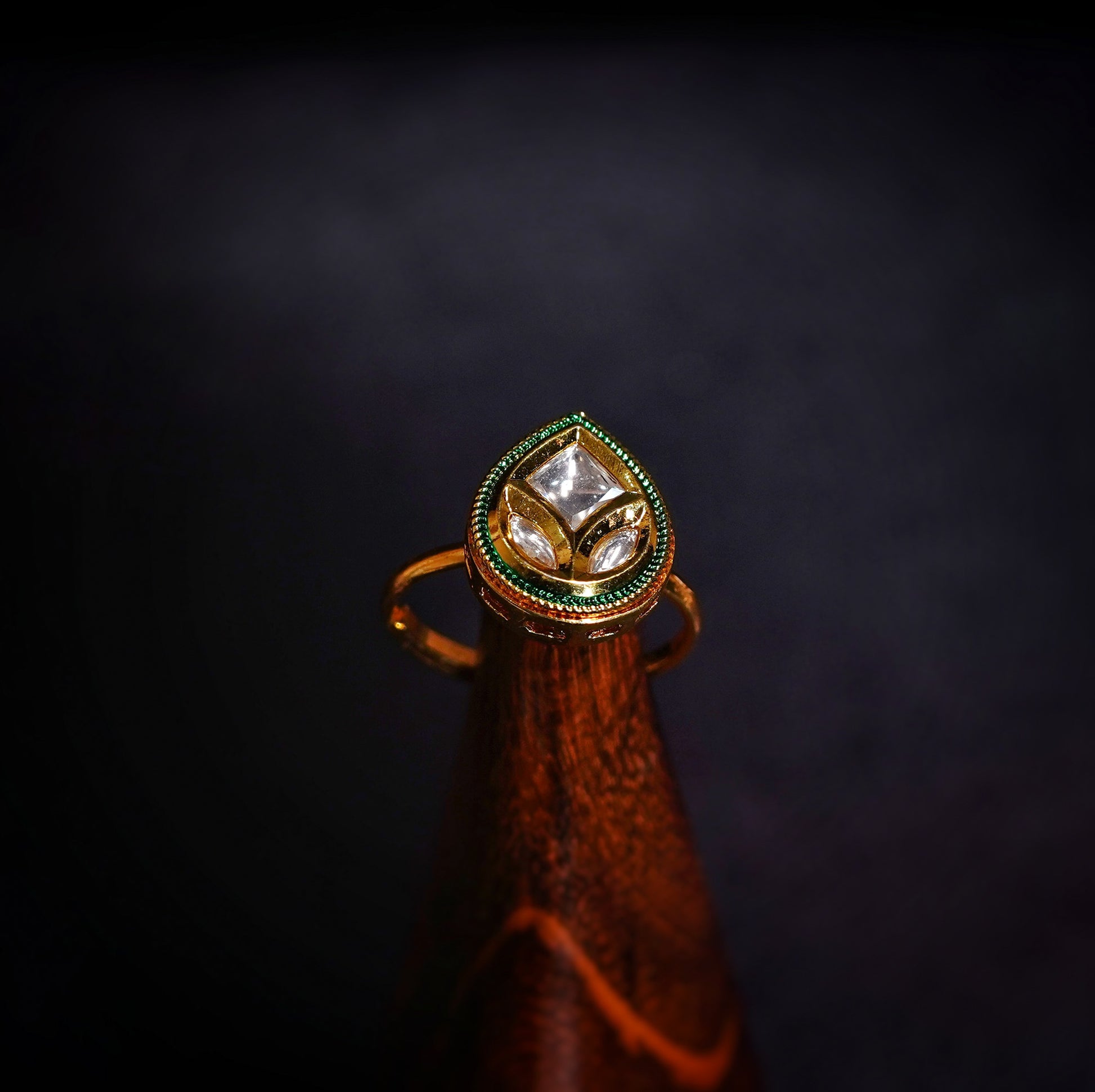 Diya’s Leaf Designer Kundan Rings - Chaandi Rivaaz