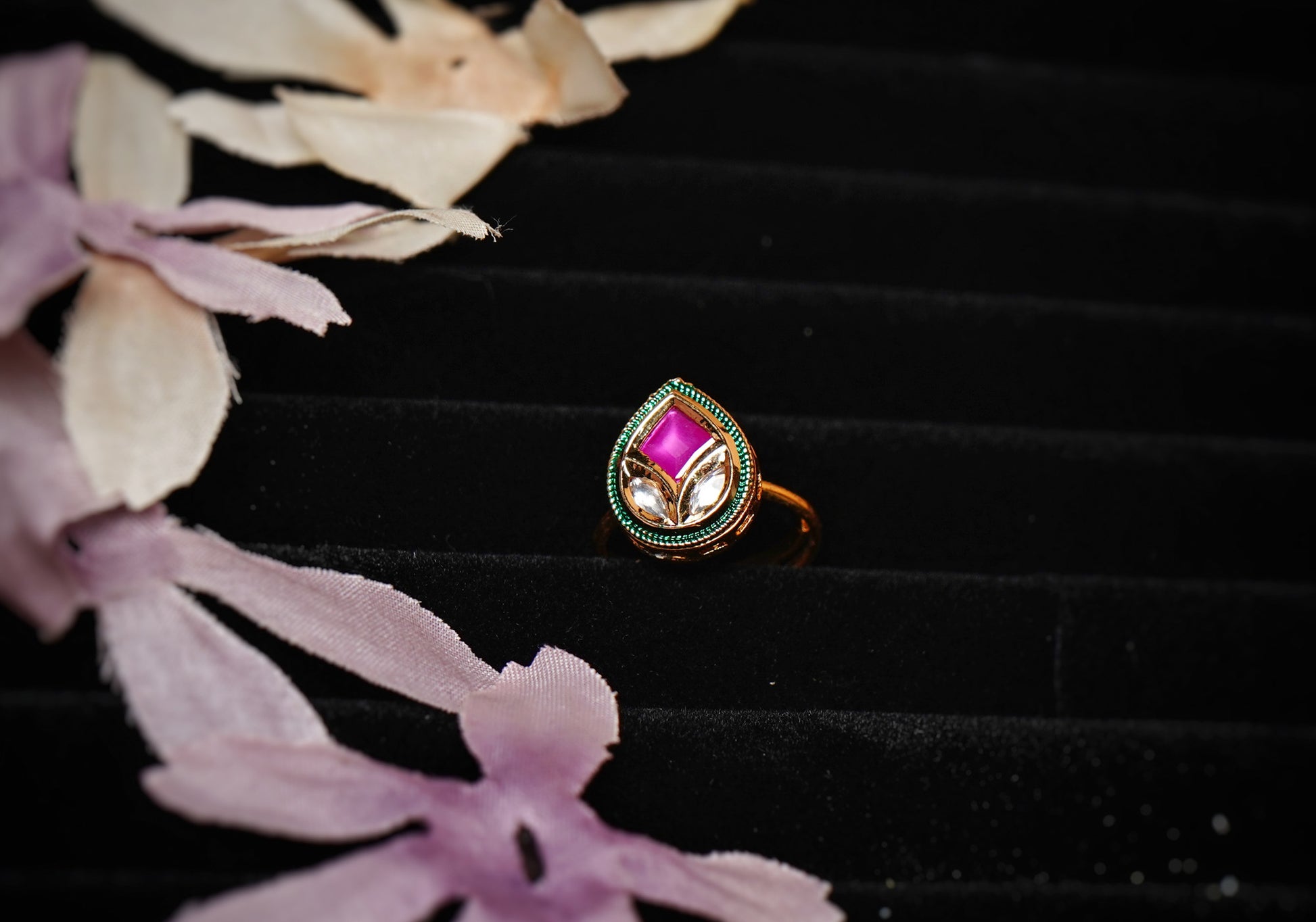 Diya’s Leaf Designer Kundan Rings - Chaandi Rivaaz