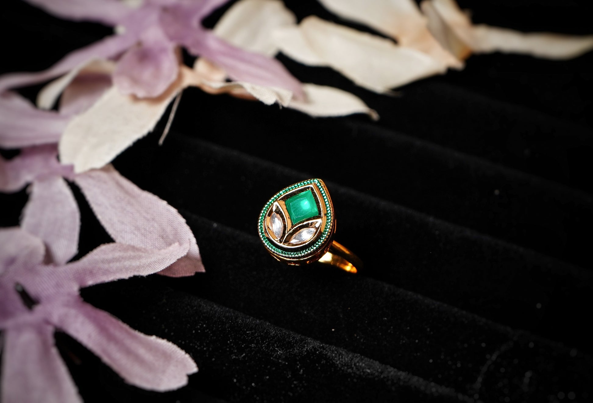 Diya’s Leaf Designer Kundan Rings - Chaandi Rivaaz