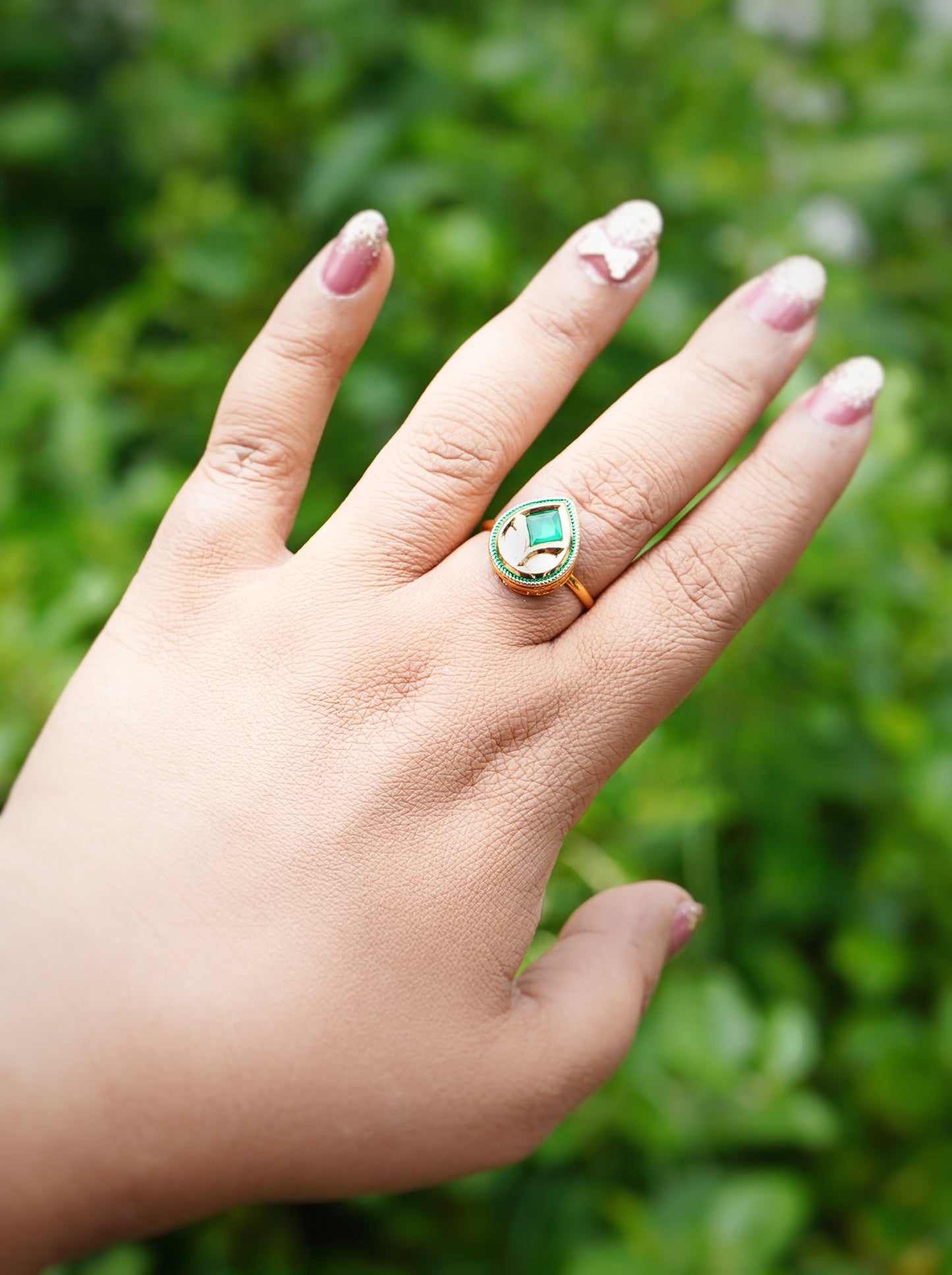 Diya’s Leaf Designer Kundan Rings - Chaandi Rivaaz