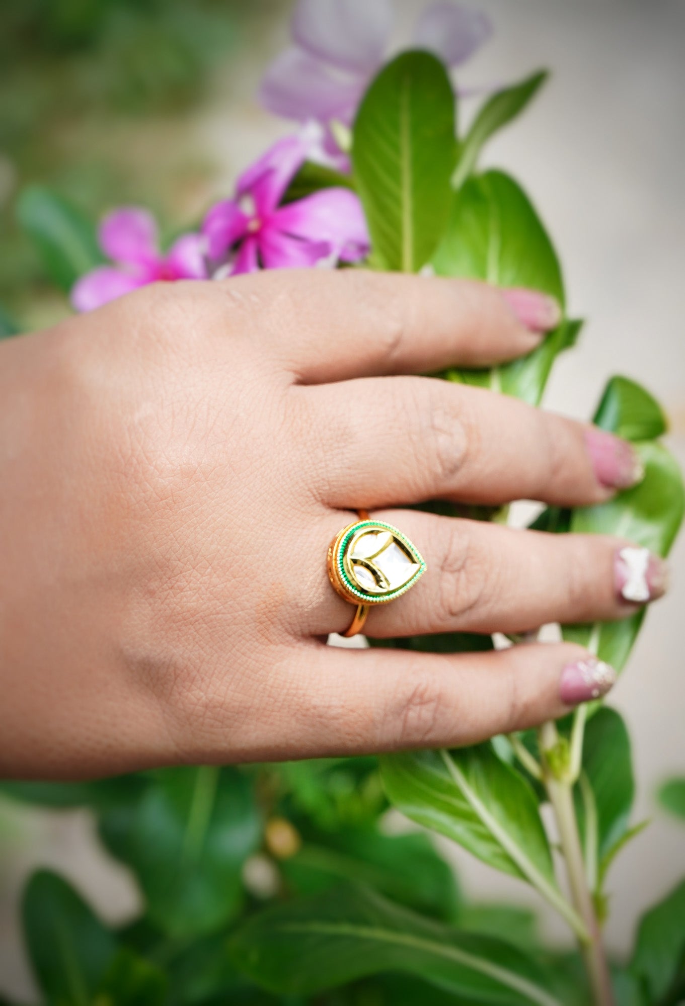 Diya’s Leaf Designer Kundan Rings - Chaandi Rivaaz