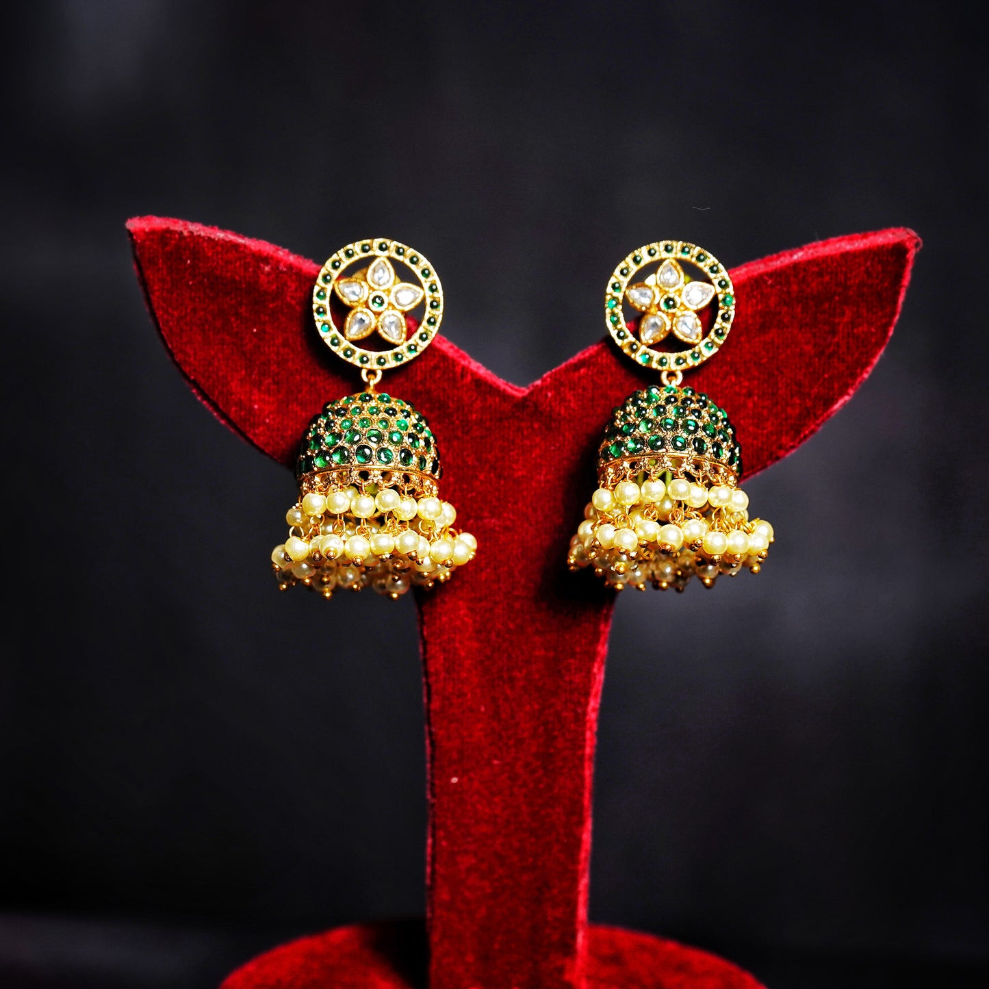 Hiba Green Pearl Designer Jhumkas - Chaandi Rivaaz