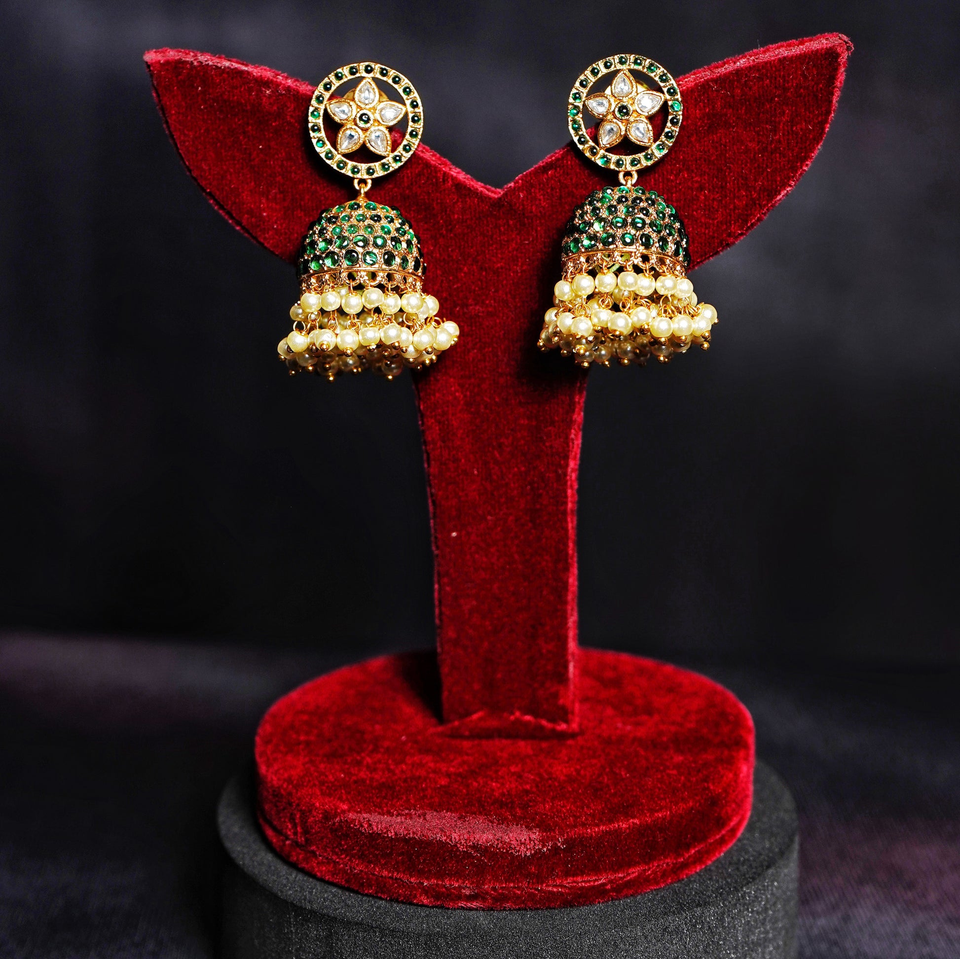 Hiba Green Pearl Designer Jhumkas - Chaandi Rivaaz