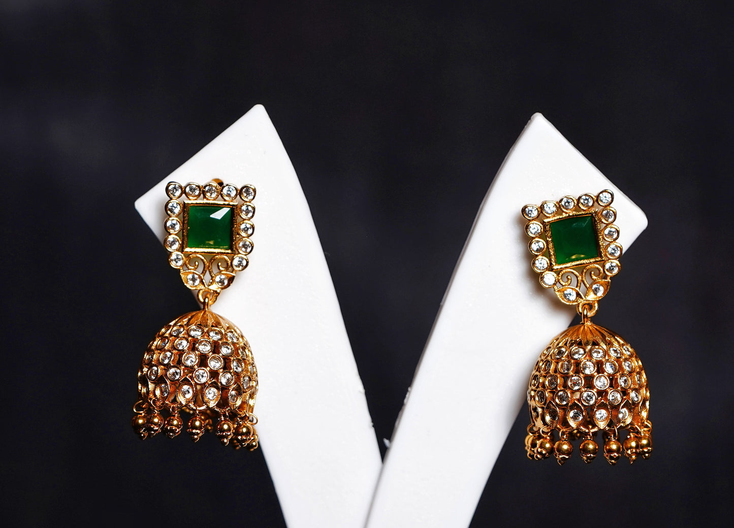 Heena Green CZ Designer Jhumkas - Chaandi Rivaaz