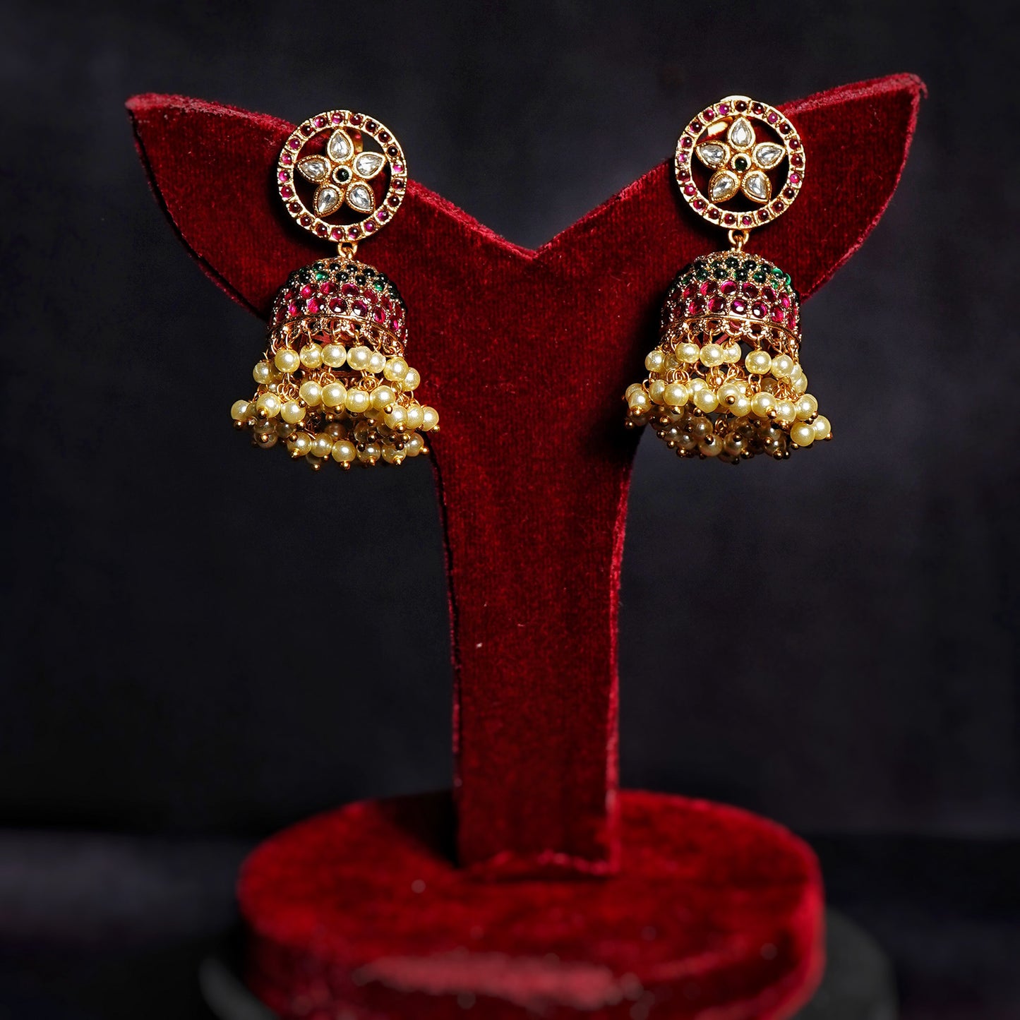 Hiba Green Pearl Designer Jhumkas - Chaandi Rivaaz