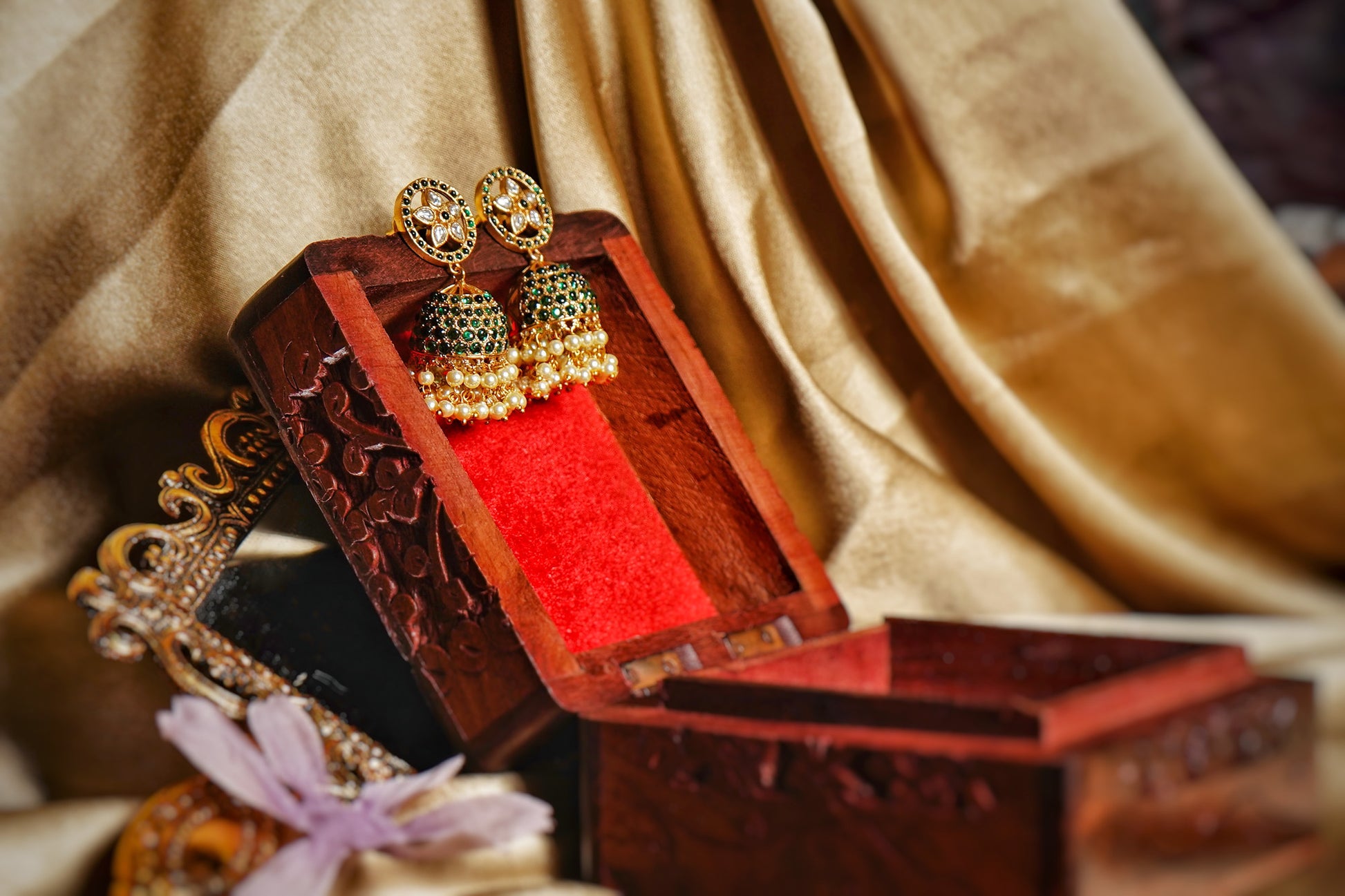 Hiba Green Pearl Designer Jhumkas - Chaandi Rivaaz