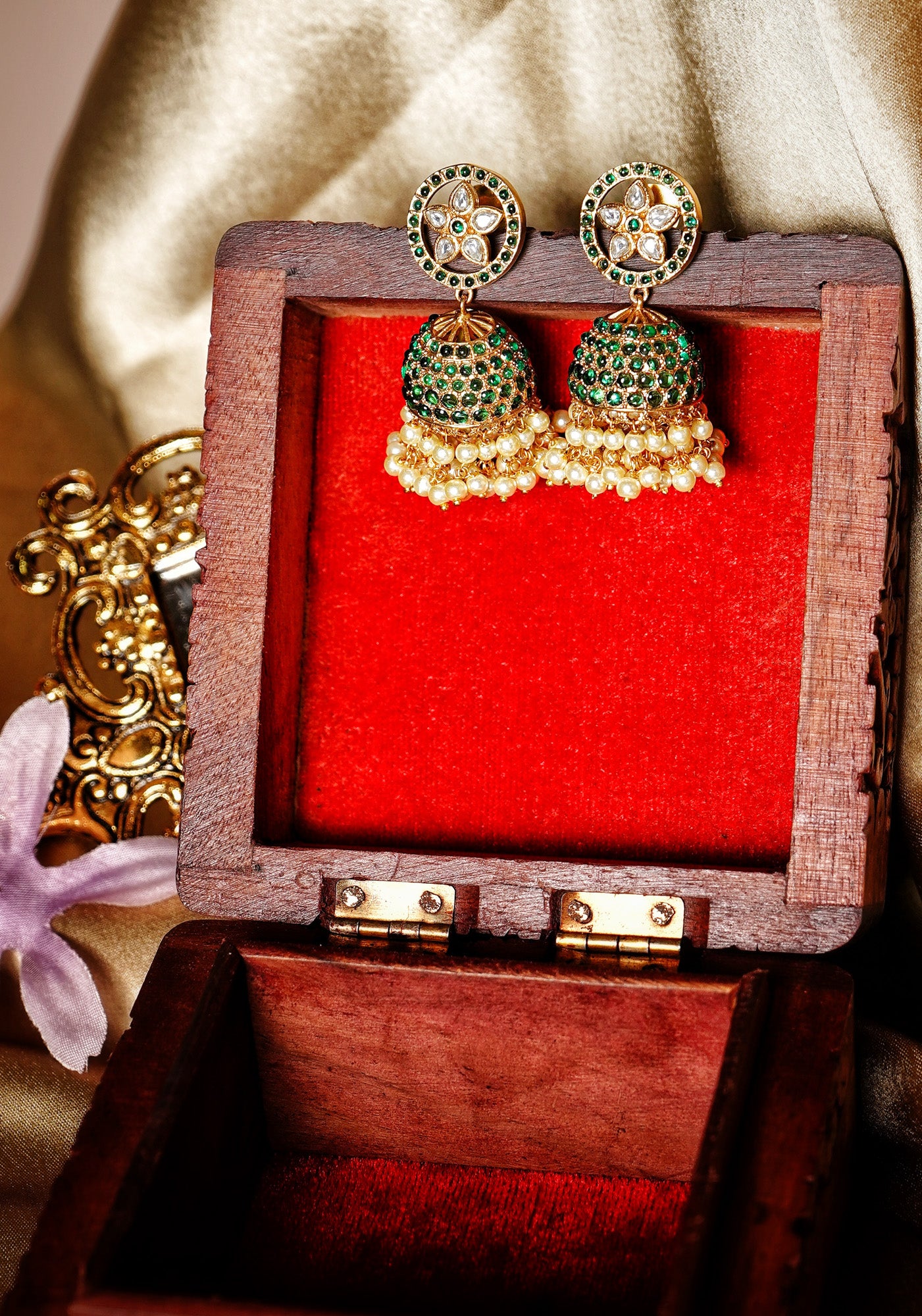 Hiba Green Pearl Designer Jhumkas - Chaandi Rivaaz