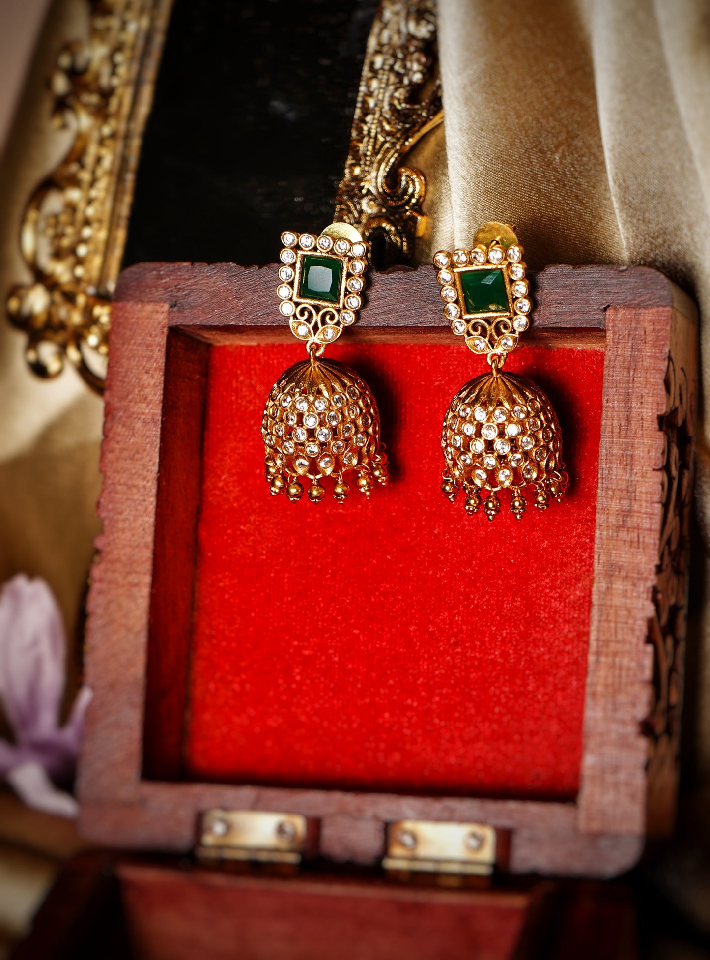 Heena Green CZ Designer Jhumkas - Chaandi Rivaaz