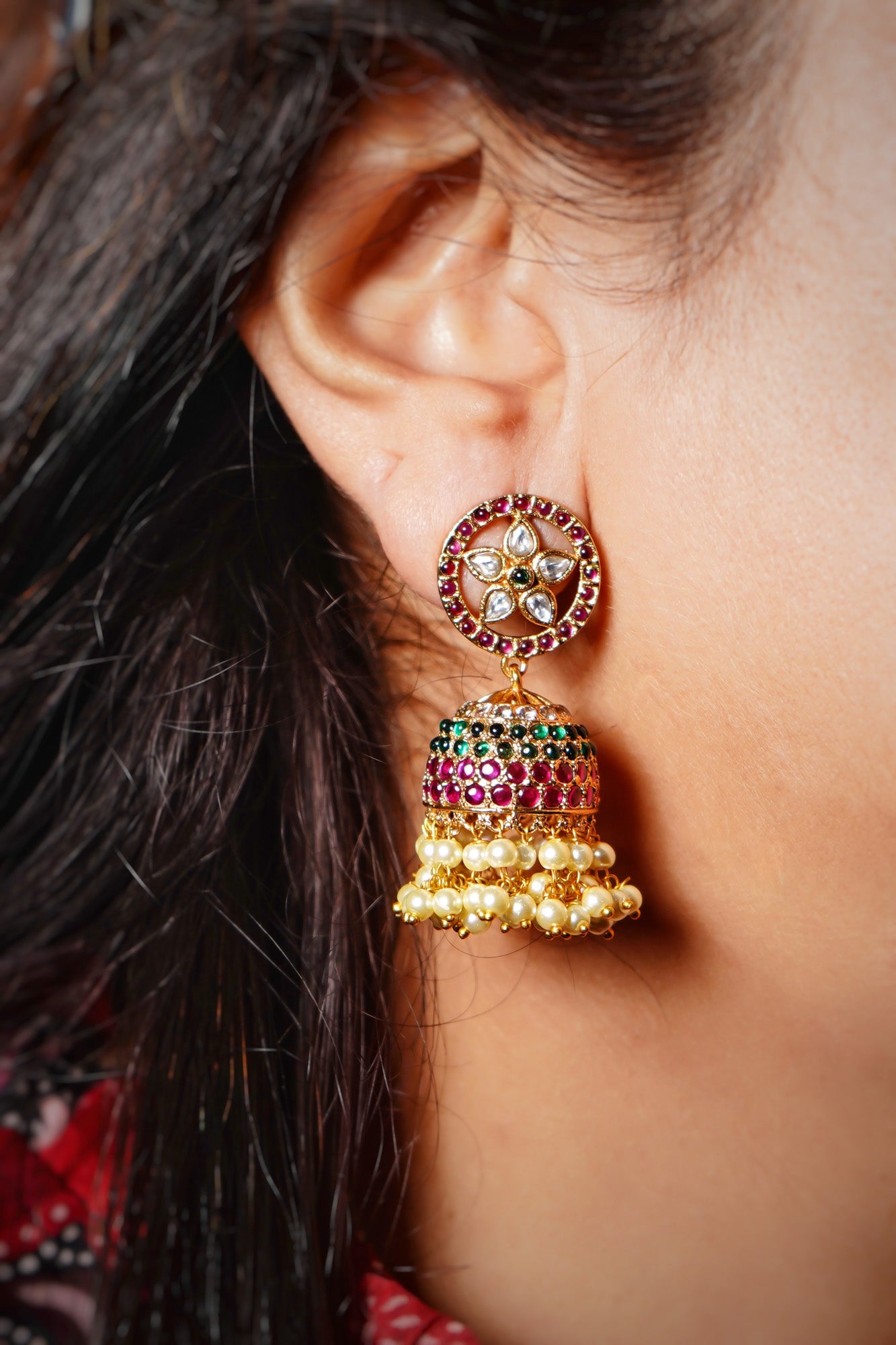 Hiba Green Pearl Designer Jhumkas - Chaandi Rivaaz