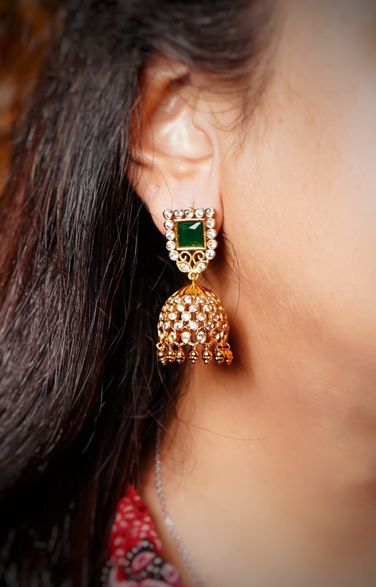 Heena Green CZ Designer Jhumkas - Chaandi Rivaaz