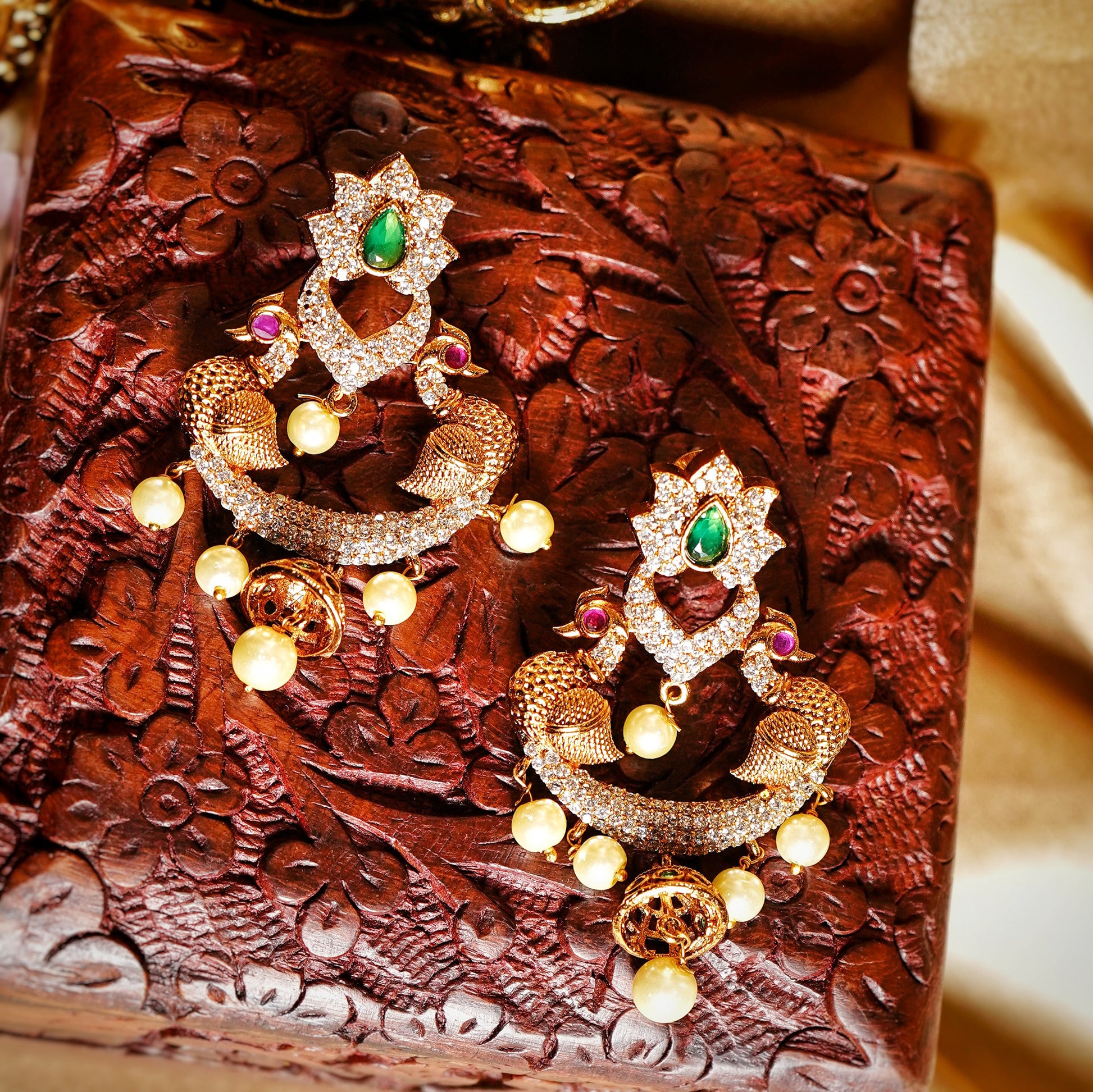 Peacock Designer CZ Earrings - Chaandi Rivaaz