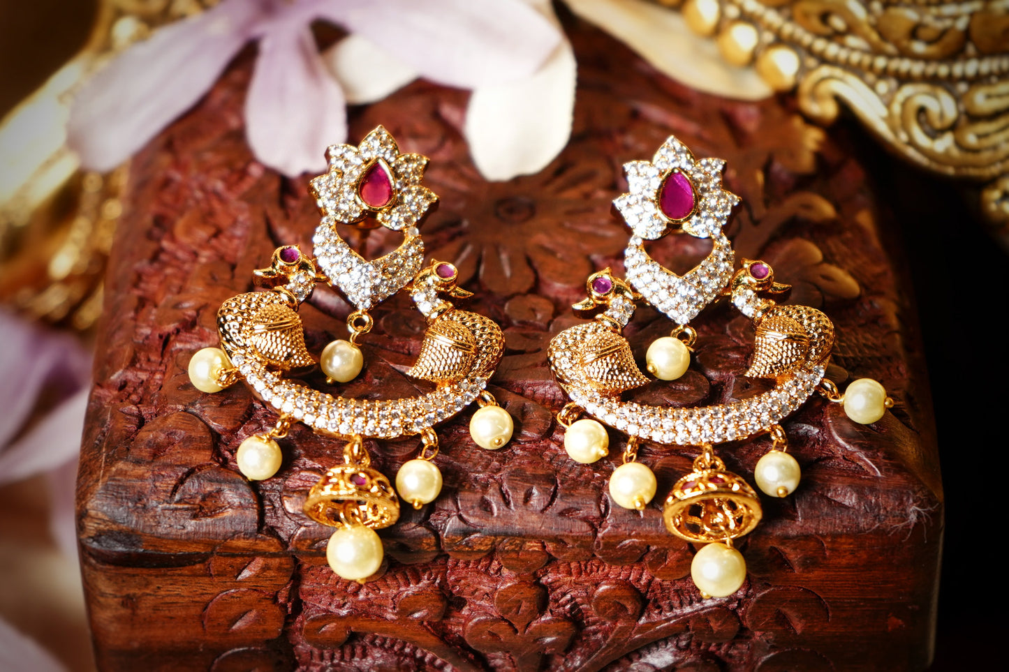 Peacock Designer CZ Earrings - Chaandi Rivaaz