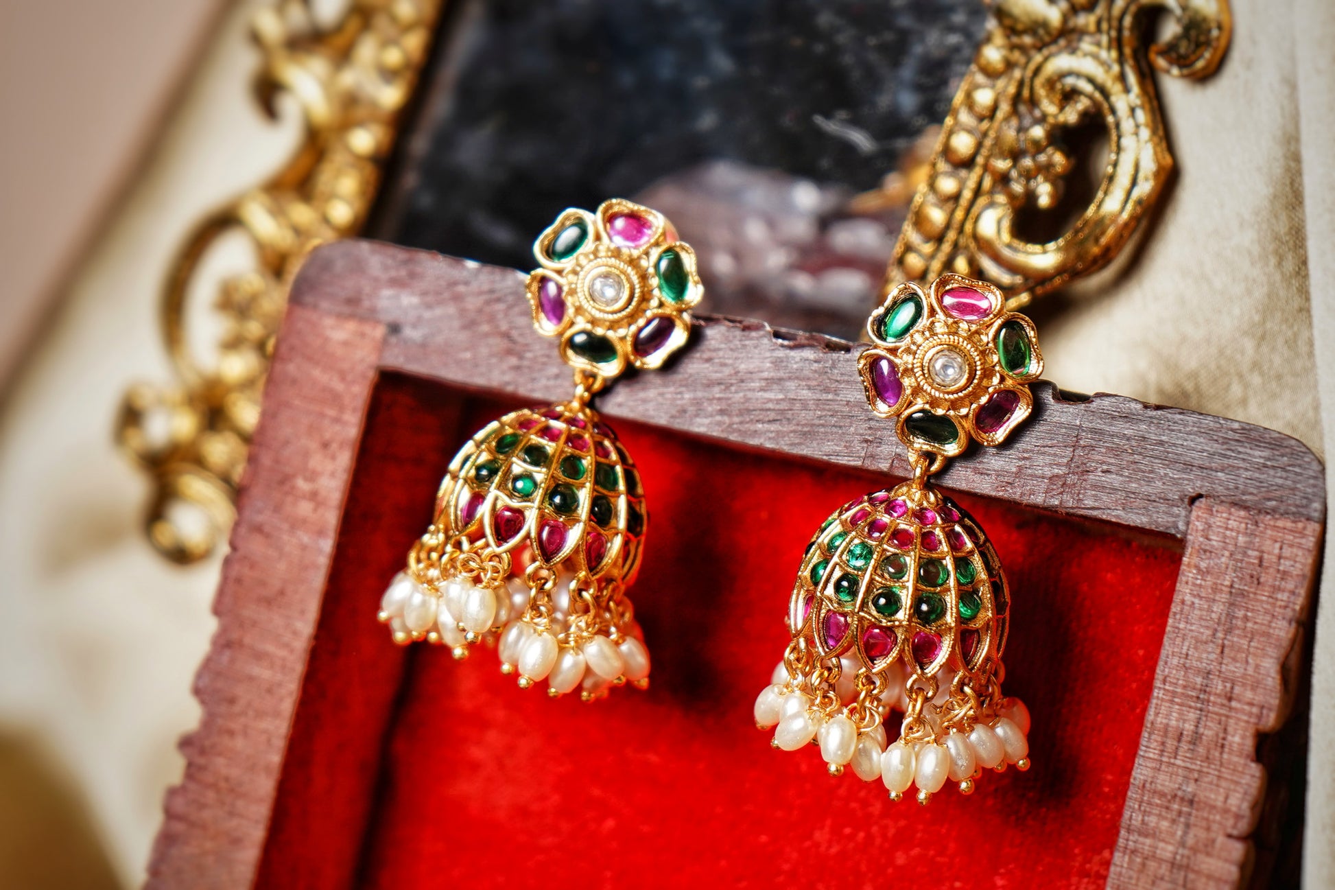 Enna's Designer Antique Jhumkas - Chaandi Rivaaz
