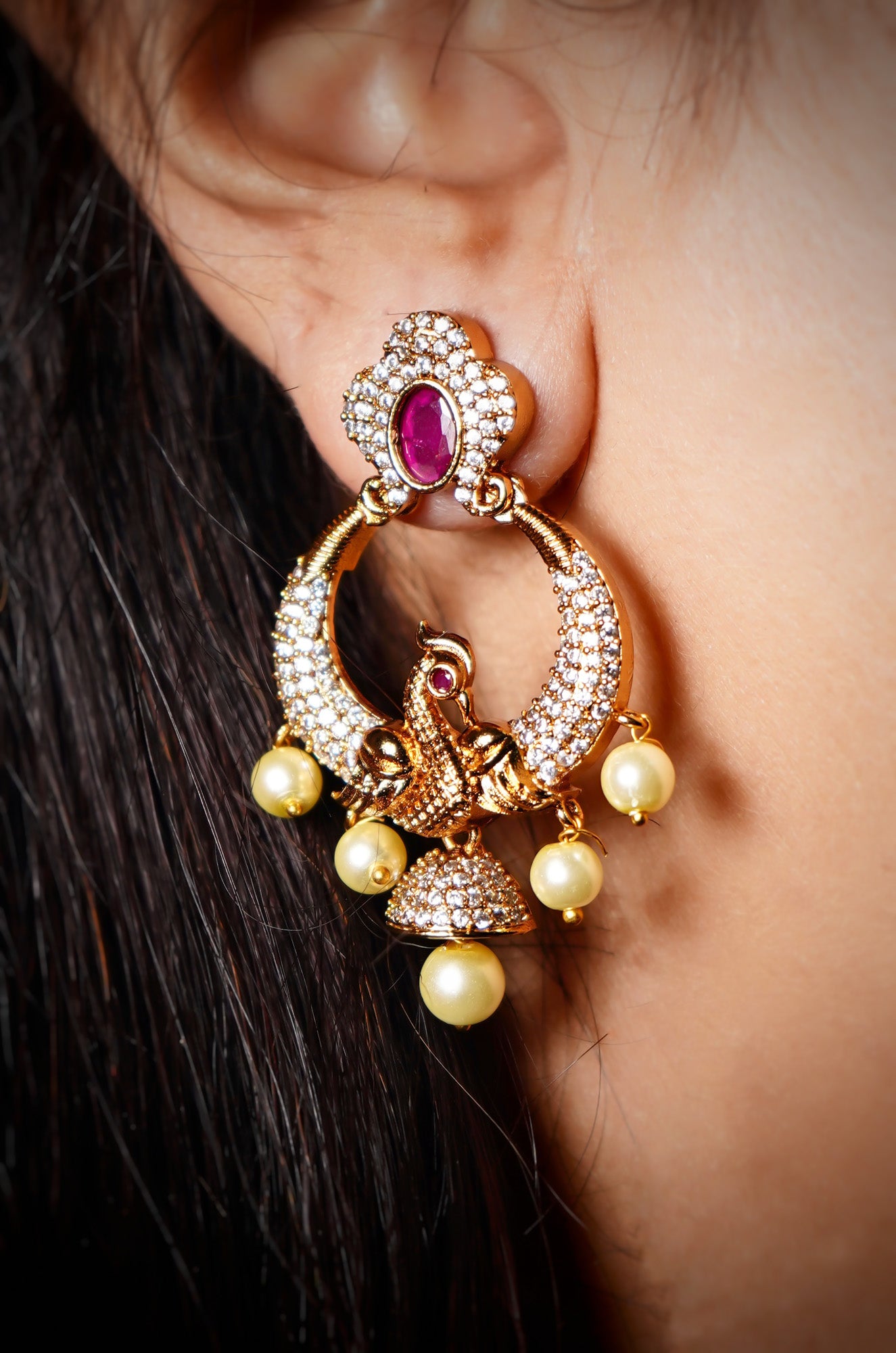 Beautiful Single Peacock CZ Designer Earrings - Chaandi Rivaaz